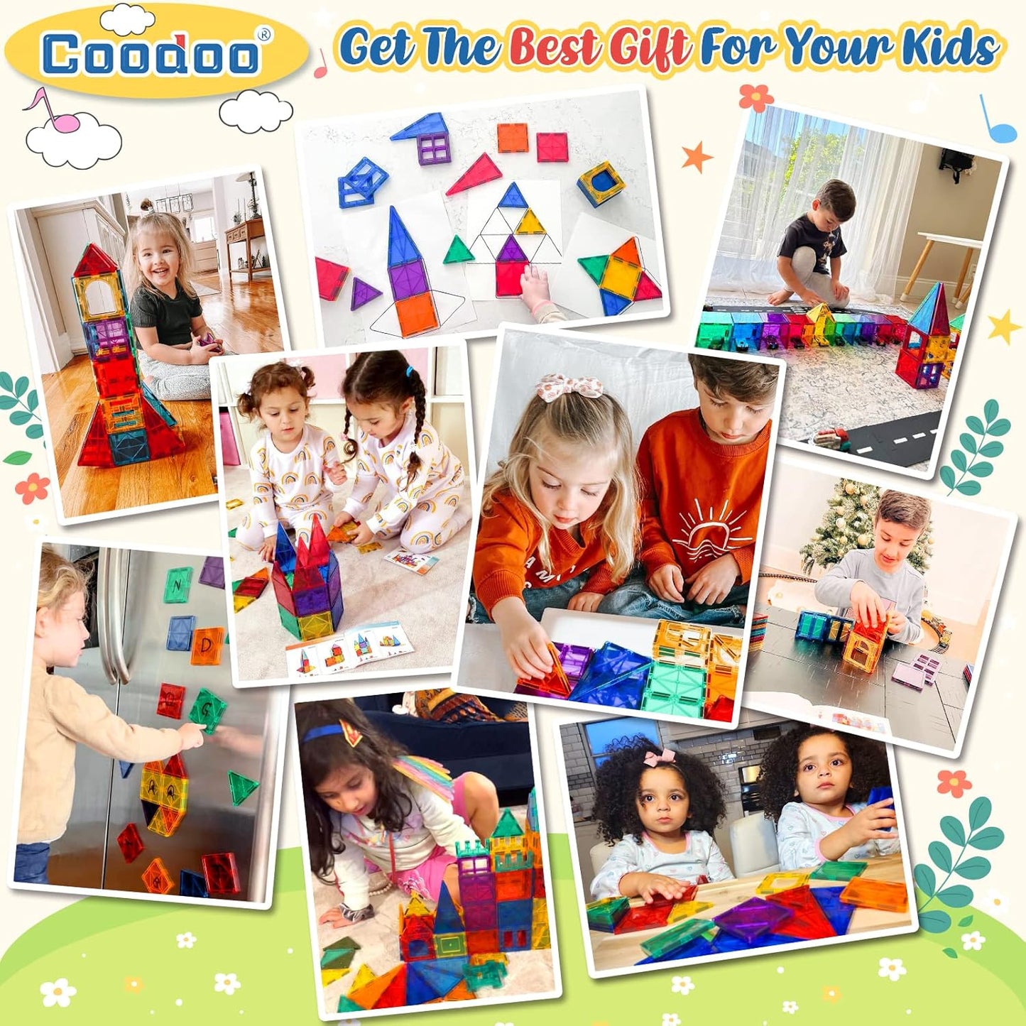 Coodoo 60 PCS Magnetic Building Tiles Kids Toys STEM Magnetic Blocks Sensory Toys Kids Games Magnet Building Toy for Boys and Girls Aged 3+, Kid Brain Development Preschool Kindergarten Toddler Toy