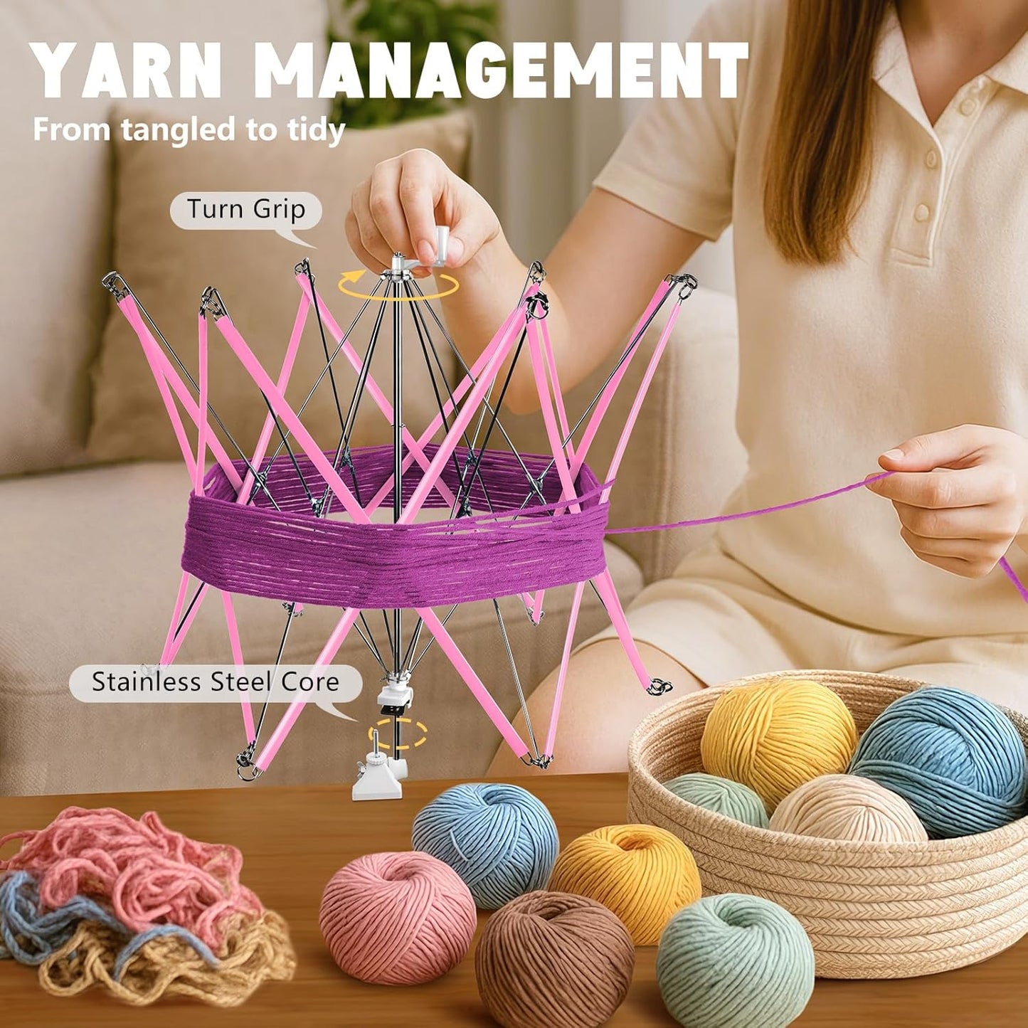 Yarn Winder and Swift, Electric Yarn Ball Winder & Swift Combo for Crocheting, Efficiently Cake with Strong Tension Adjustable Speed Up to 13 oz, Yarn Spinner Wool for Knitting Enthusiast (Pink)