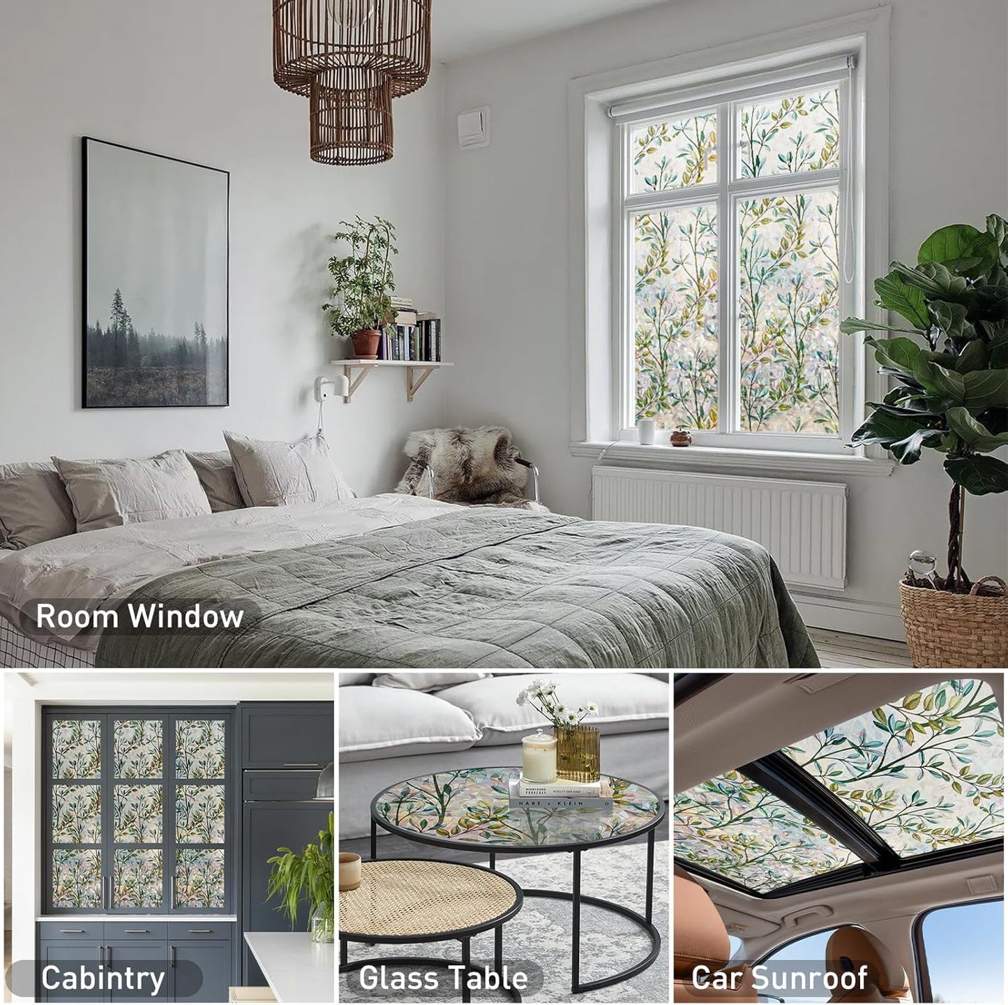 Donox Window Privacy Film, 3D Decorative Window Vinyl Decorative Stained Glass Window Film, Anti-UV Sun Blocker Heat Control for Home, 17.5 Inch x 13.1 Feet (with Installation Tool)