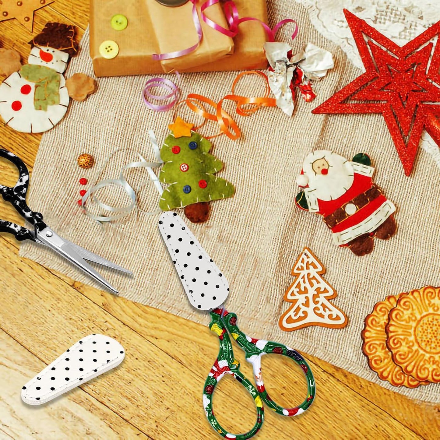 BIHRTC 4Pairs 3.6inch Embroidery Scissors with Leather Cover Stainless Steel Sharp Stork Threading Shears Needlepoint Scissors for Sewing Crafting Art Work Needlework Knitting