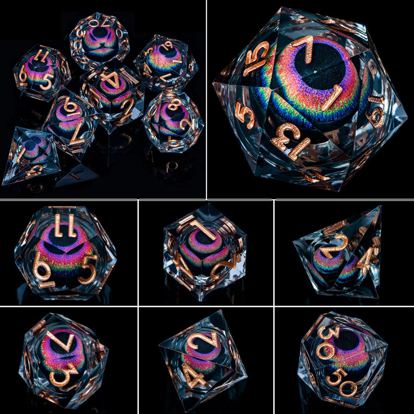 ARUOHHA DND Dragon Eye Dice Liquid Core Resin Sharp Edged Dice Set with Gift Box, RPG Role Playing Game Polyhedral Handmade D and D Dice D20 D12 D10 D8 D6 D4