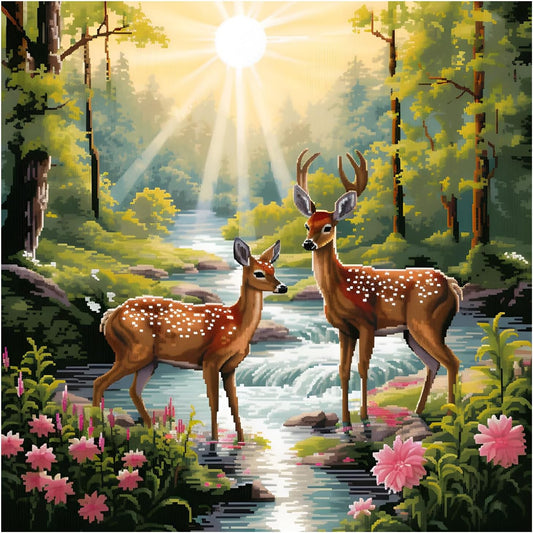 51buyoutgo 11CT Stamped Cross Stitch Kits for Adults - 16x16 in Beginner Embroidery Kit with Funny Easy Washable Deer Pattern, Pre Printed Fabric, Fit for DIY Home Decor, Mom Gifts & Stress Relief