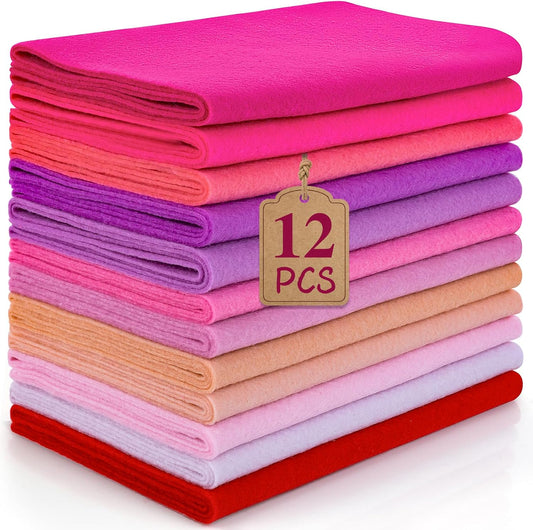 12 Rolls 8"x35"(20.5x90cm) 1.4mm Thick Soft Felt Fabric Sheet 12 Assorted Pink Series Colors Felt Pack for DIY Craft Sewing Squares Nonwoven Patchwork