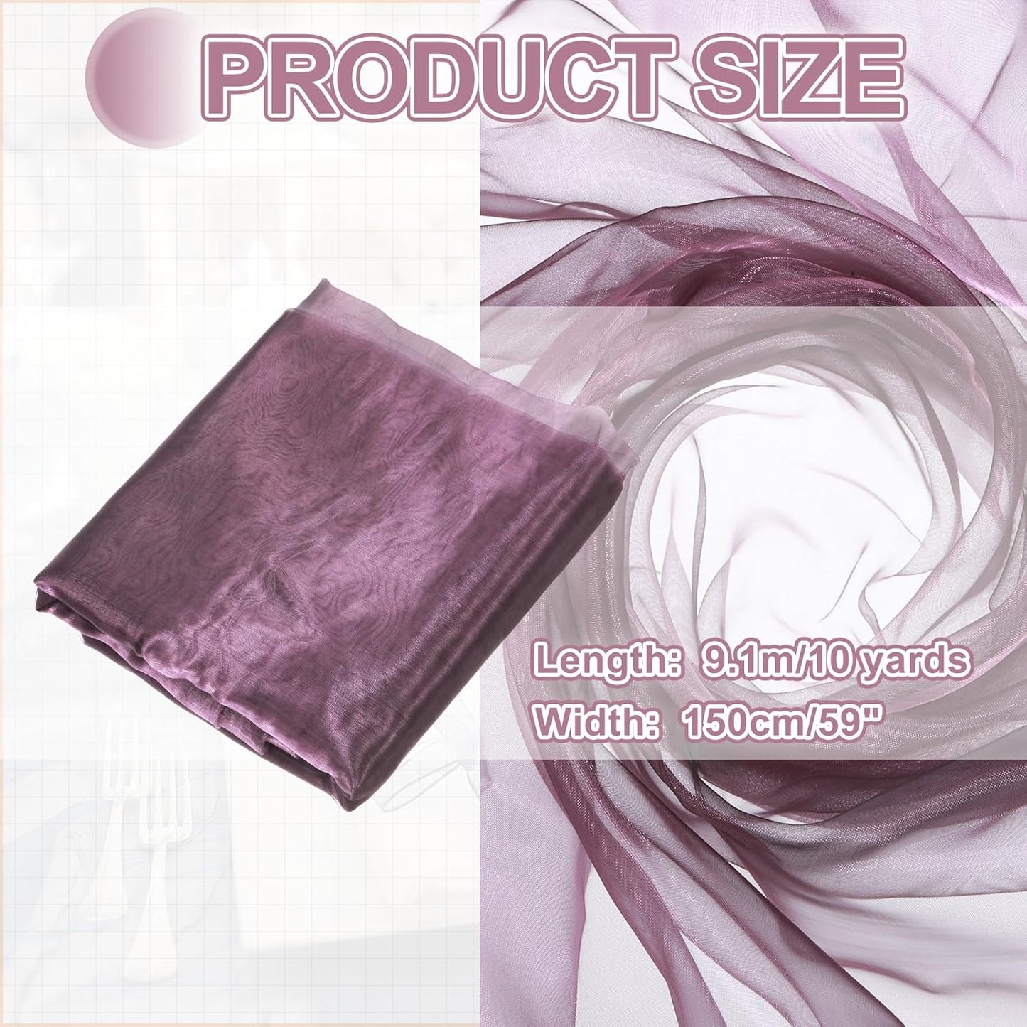 MECCANIXITY Iridescent Sheer Organza Fabric, 10 Yards x 59 Inches Solid Holographic Shiny Fabric Organza Cloth for Wedding, Curtains, Costume, Photo Background, Gradient Gray Purple