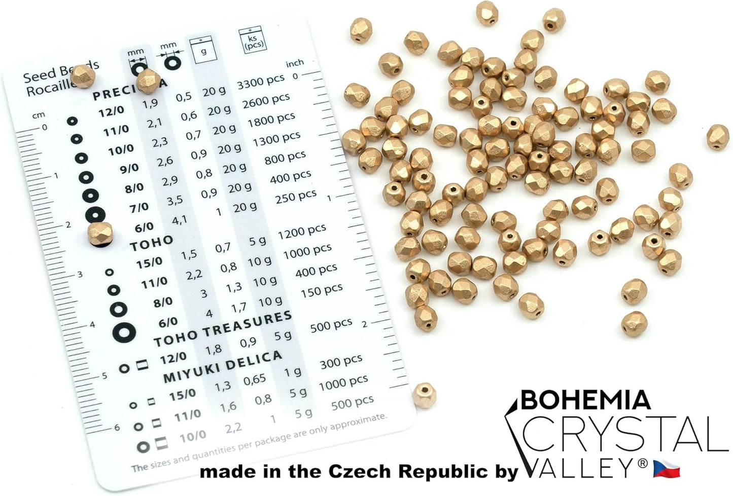 1.8 oz (50g, Approx. 600pcs) Faceted Fire Polished Pressed Czech Glass Beads 4mm (0.16in), Aztec Pale Gold - 01710