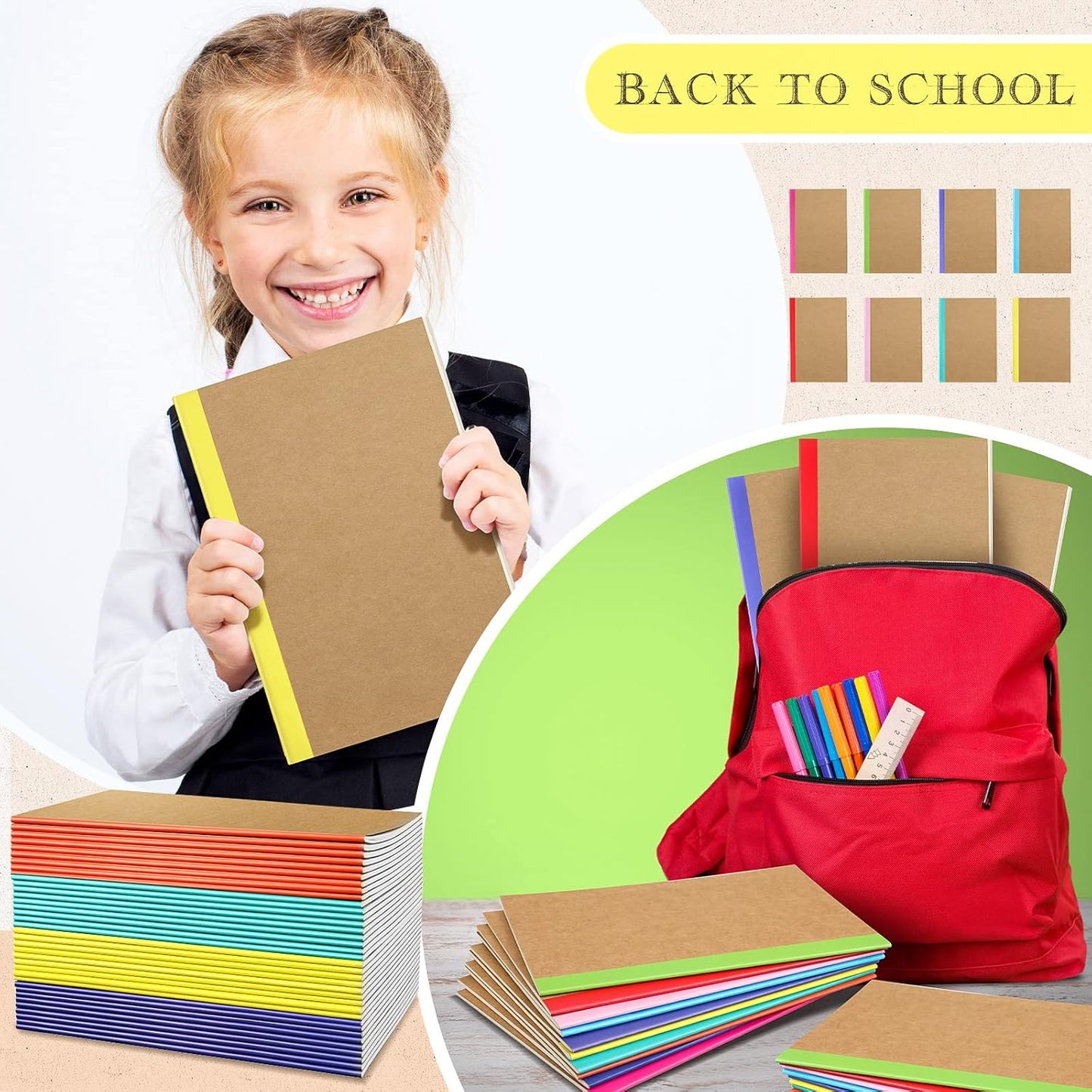 Handepo 100 Pack Composition Notebooks A5/A6 Ruled Lined Composition Kraft Notebooks Bulk Soft Cover Journals Travel Diary Memo for Students Classroom Office Supplies(A5,Colourful)