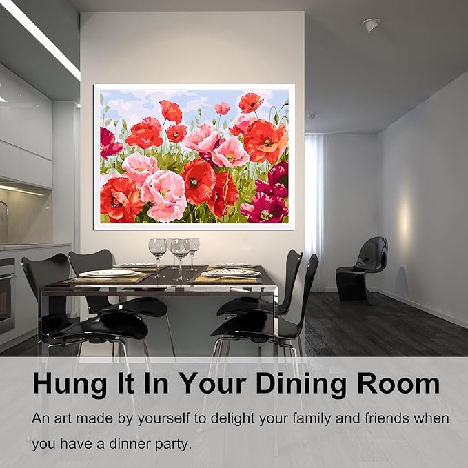 BAISITE Paint by Numbers Kit for Adults Beginners,20" Wx16 L Canvas for Painting Kits for Adults in Colorful Box Poppy Flowers-BSC001