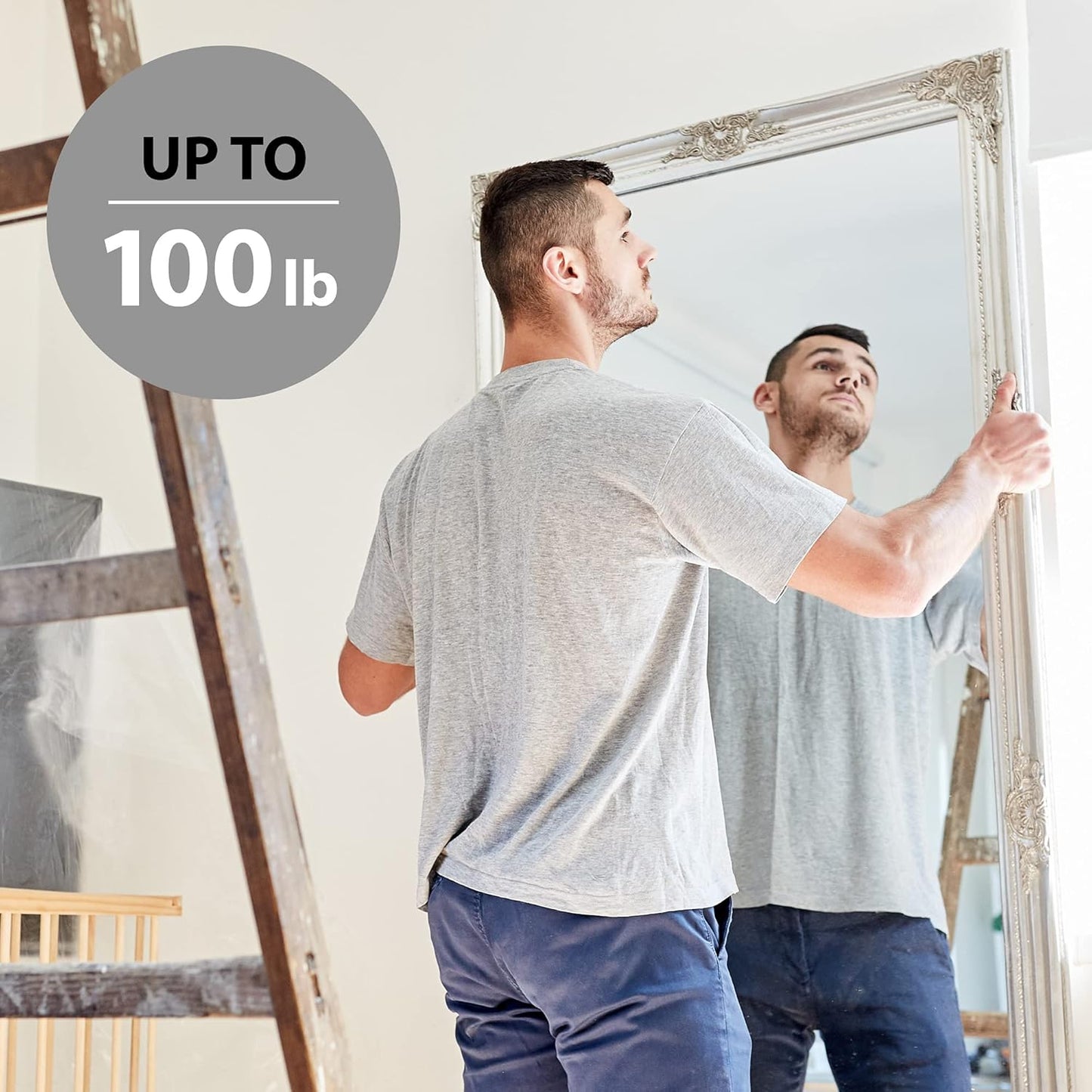 Heavy Duty Picture Wire Hanging Kit - D-Ring, Screws, Hanging Hooks,Level. Supports up to 100 lbs 50+ Feet (15.25M) Stainless Steel Wire Hanger