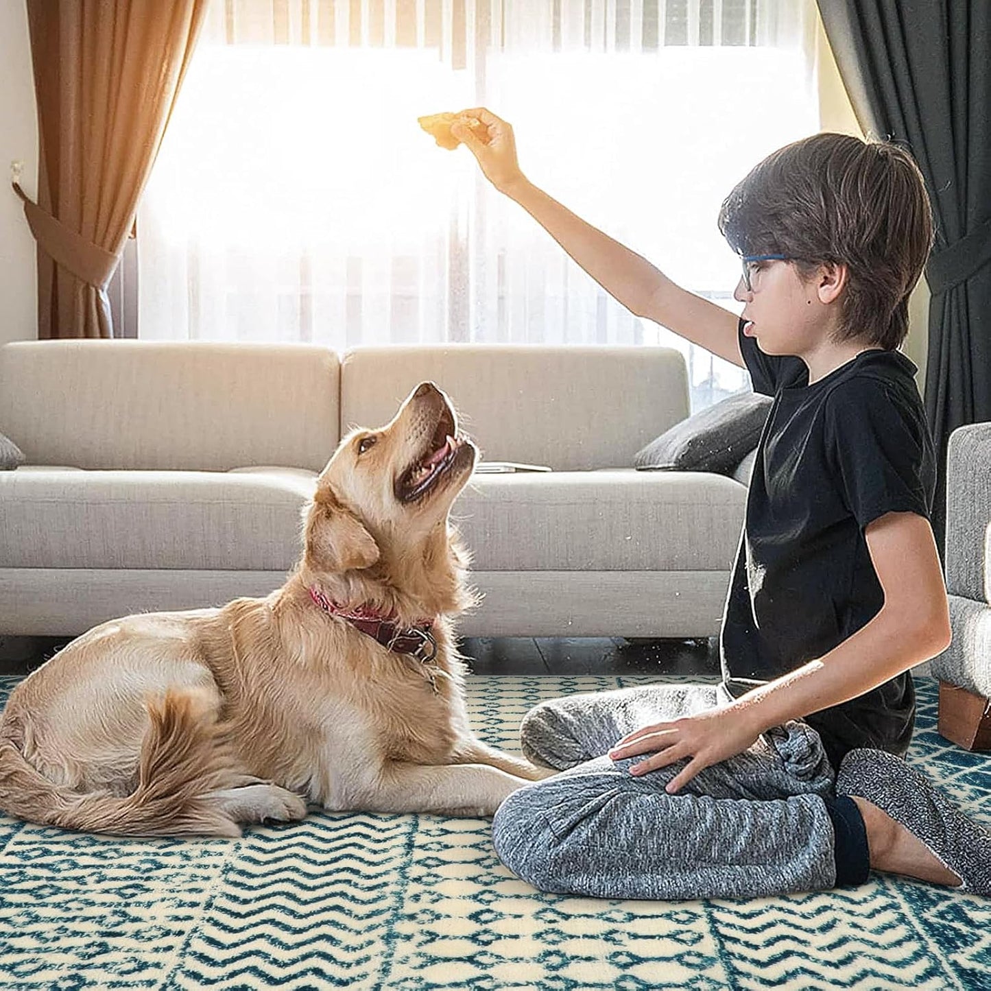 Geometric Moroccan Small Rug 2x3, Soft Non-Slip Distressed Retro Blue Rug Front Door Mat, Machine Washable Kitchen Rug Indoor Door Mats for Entryway Bedroom Bathroom Kitchen