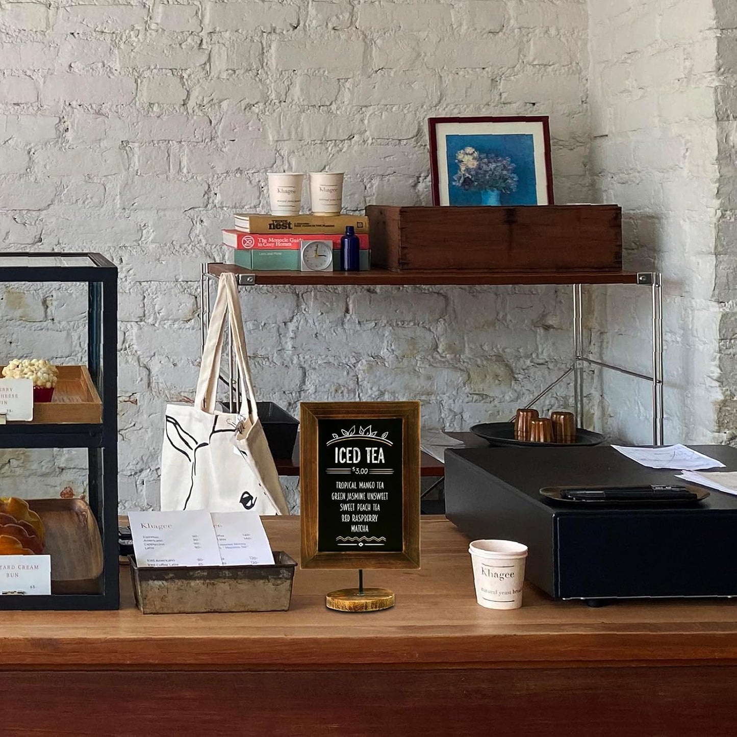 MyGift Set of 2, 12 Inch Chalkboard Sign with Burnt Wood Rectangular Frame and Round Base, Rustic Wedding Table Place Card Signage, Small Kitchen Countertop Memo Board