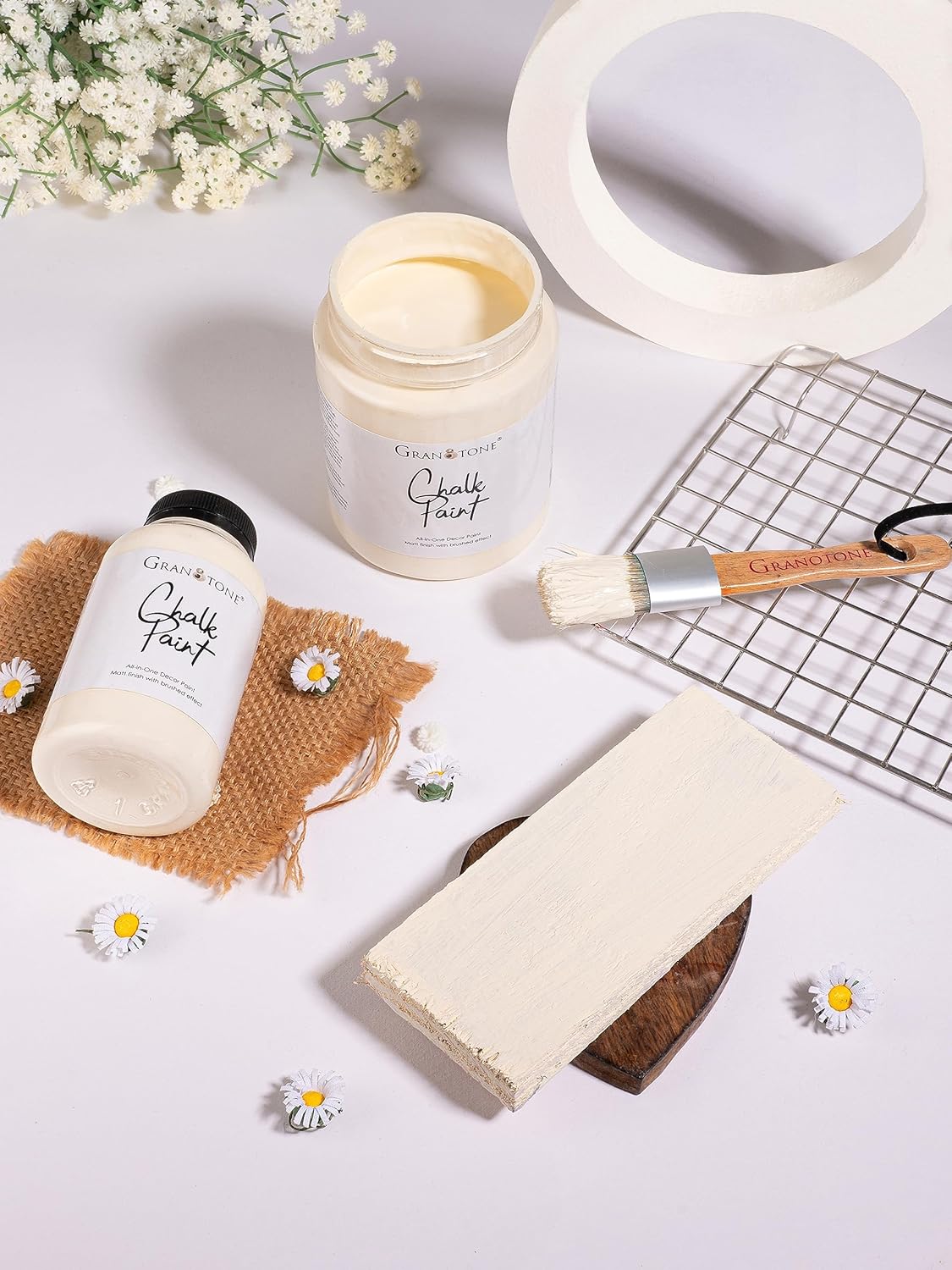 GRANOTONE Chalk Paint for Furniture, Matt-Finish Water-Based Acrylic Paint for Wood, Walls, Metal, Glass, Paper, Fabric Canvas, Maximum Coverage Chalk Paint for Kids & Adults, 500 Ml (WARM LINEN)