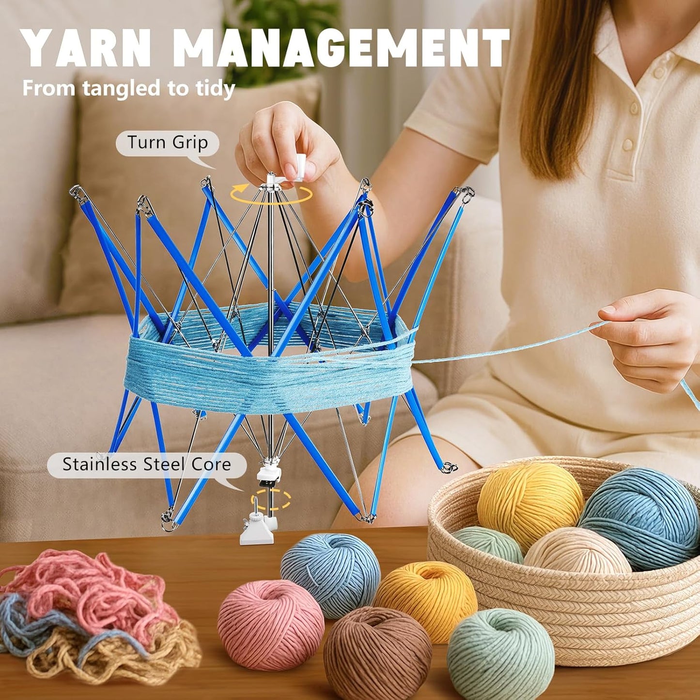 Yarn Winder and Swift, Electric Yarn Ball Winder & Swift Combo for Crocheting, Efficiently Cake with Strong Tension Adjustable Speed Up to 13 oz, Yarn Spinner Wool for Knitting Enthusiast (Blue)