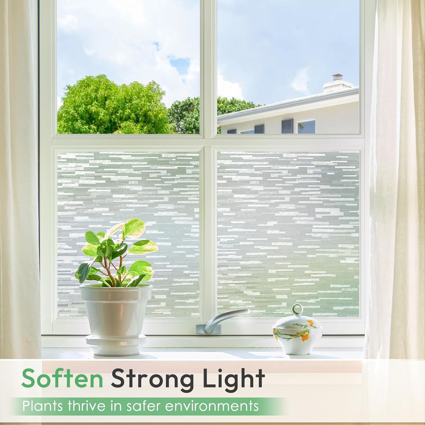 Homein Window Privacy Film, Frosted Glass Window Film Decorative, Non Adhesive Glass Clings, UV Blocking Static Cling Front Door Coverings, Removable Privacy Sticker for Home, 23.6 x 78.7 inches