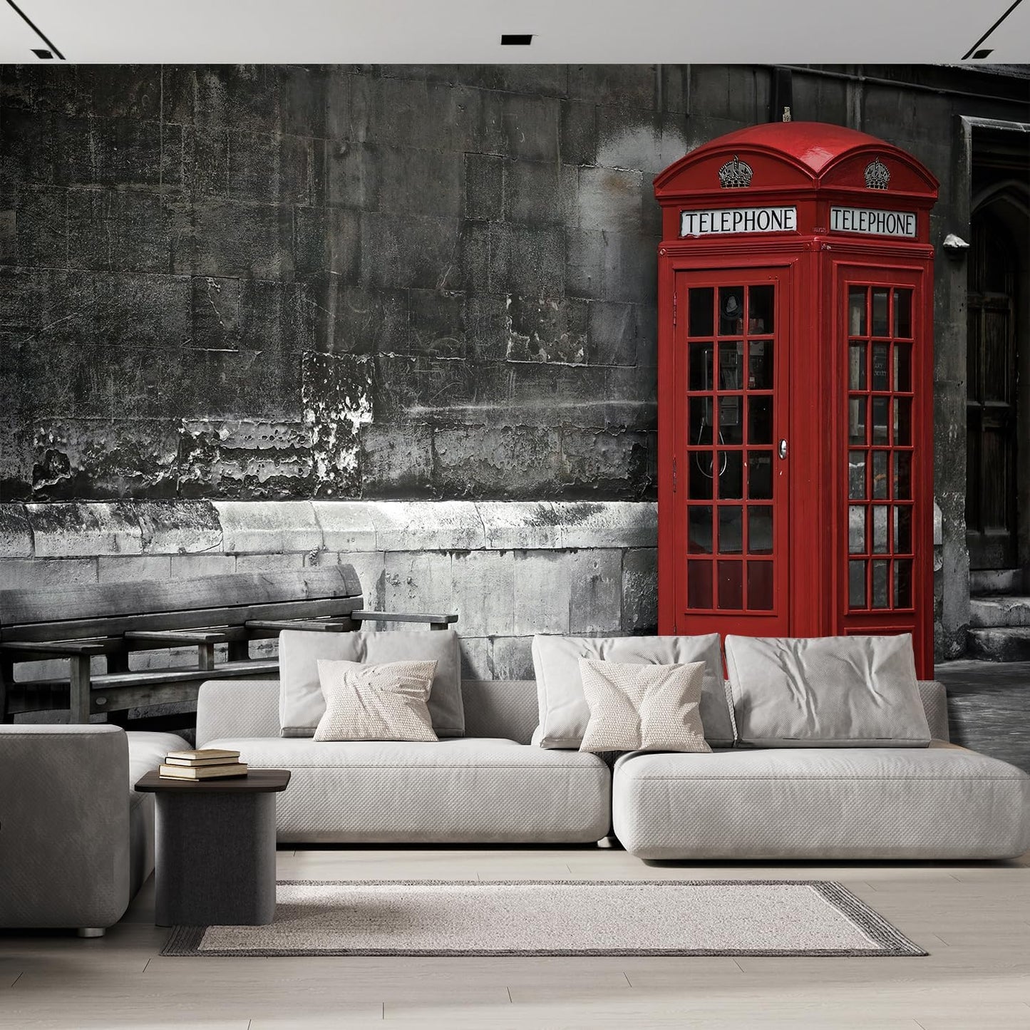 wall26 Wall Sticker/Wall Mural British Phone Booth in London, Not Peel and Stick, Non-Woven Wallpaper Decorative for Bedroom, Living Room, Office - 99x96 inches