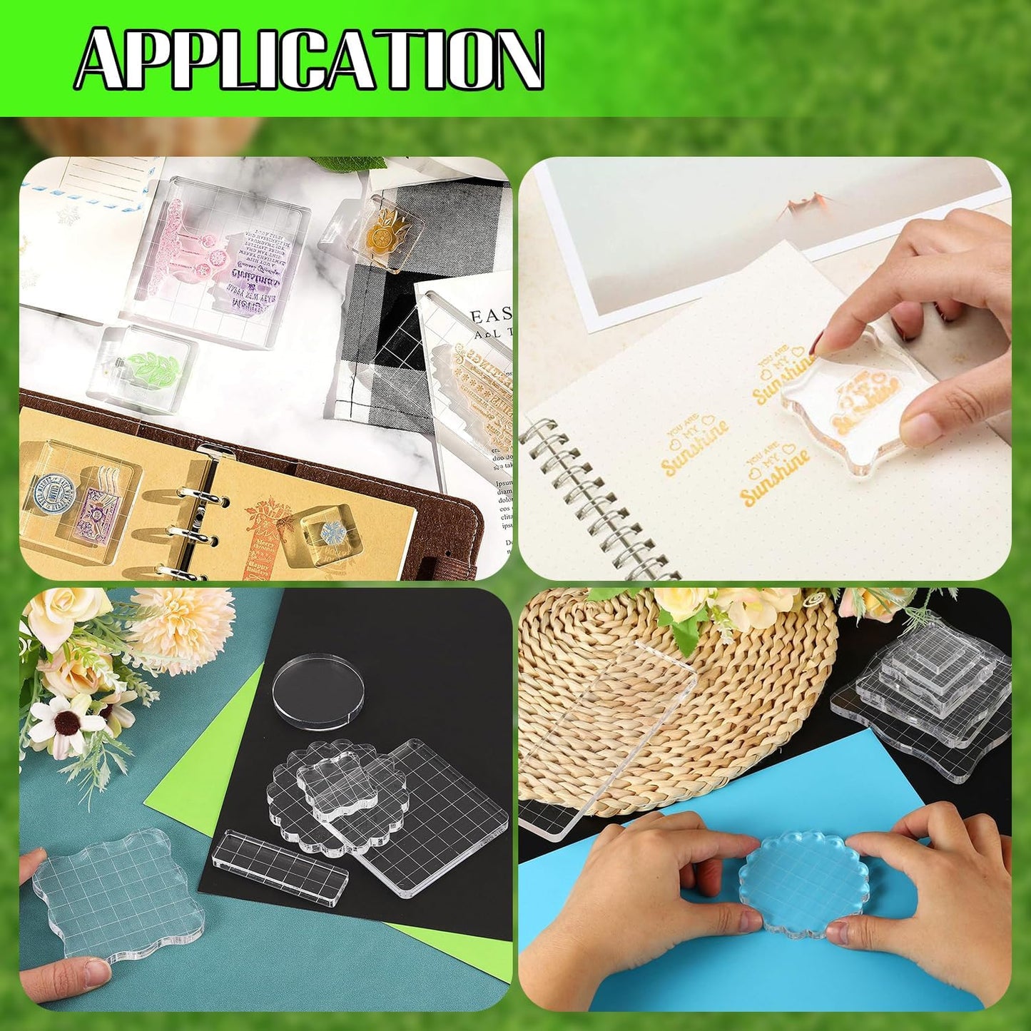 2Pcs Clear Stamp Blocks Set, Square 4 x 4 Inch Acrylic Blocks for Stamping With Grid Lines, Scrapbooking Crafts Tools