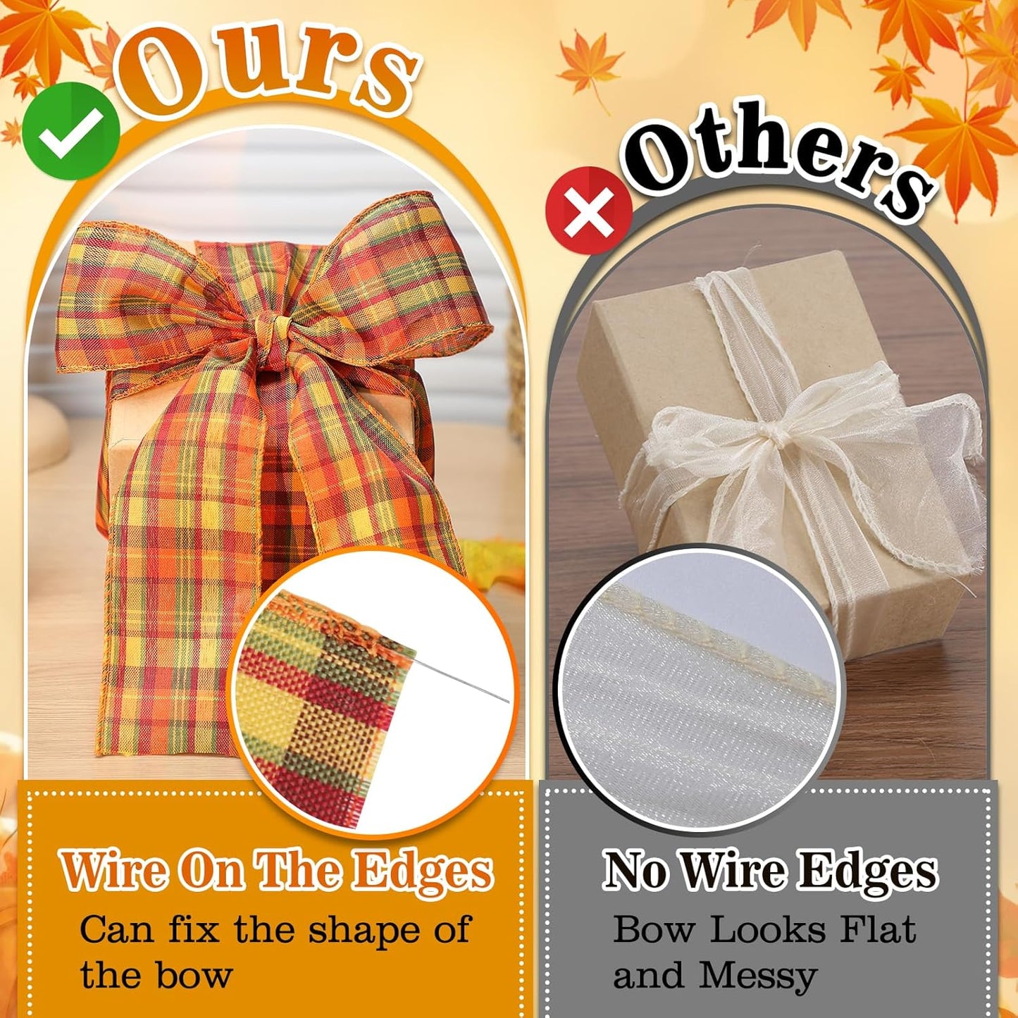 5 Colors Wreaths Burlap Ribbon - Total 27.3yards Thanksgiving Day Autumn Wired Edge Ribbon for Gift Wrapping Bows Rustic Crafts Supplies Weddings Holiday Fall Decorations - 2.4in Wide