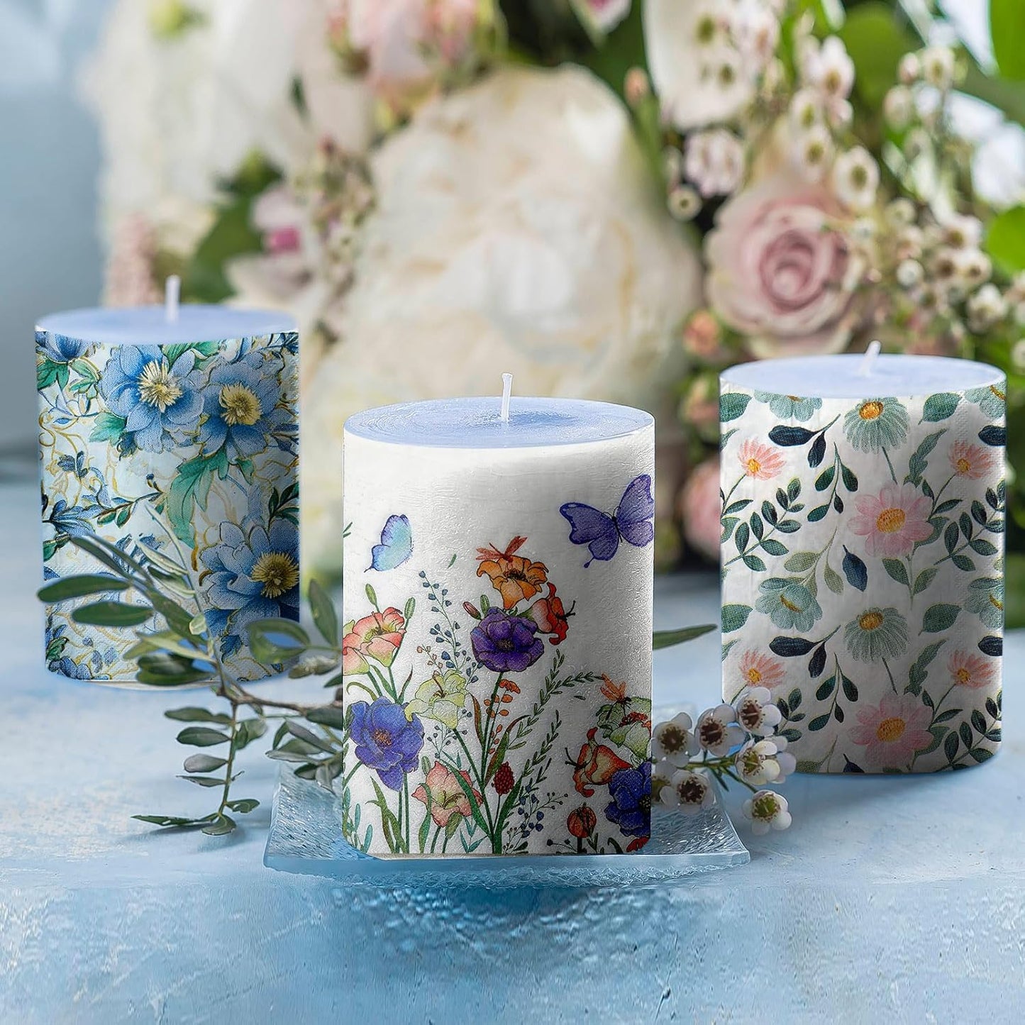 Crtiin 36 Pack 9 Styles Decoupage Napkins Assorted Floral Decorative Decoupage Napkins Chinoiserie Cocktail Paper for DIY Crafting Birthday Party, Each Unfolded 13 Inch(Fresh Plants)