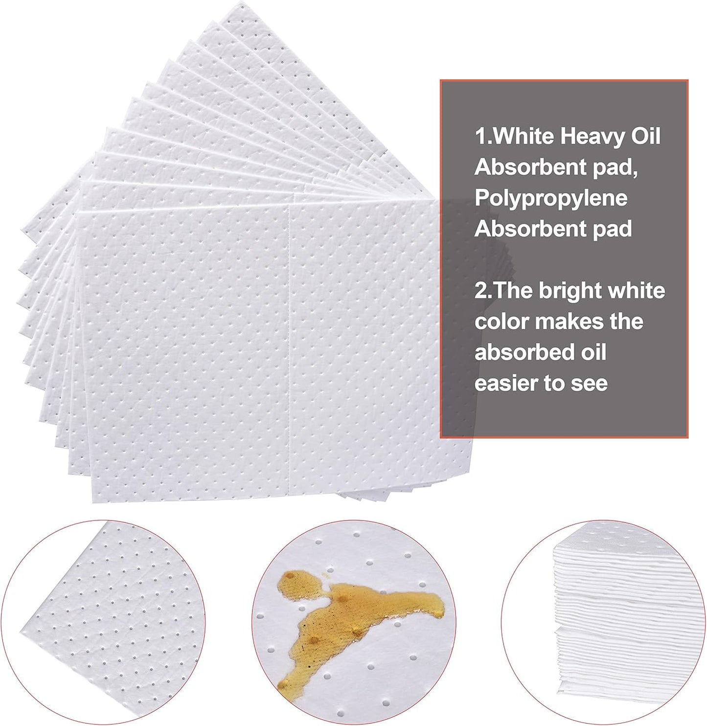 A A IN Oil-Only Absorbent Mat Pads, 100 Pack Oil Spill Pads, 20" x 15" White Absorbent Pads for Spill Control