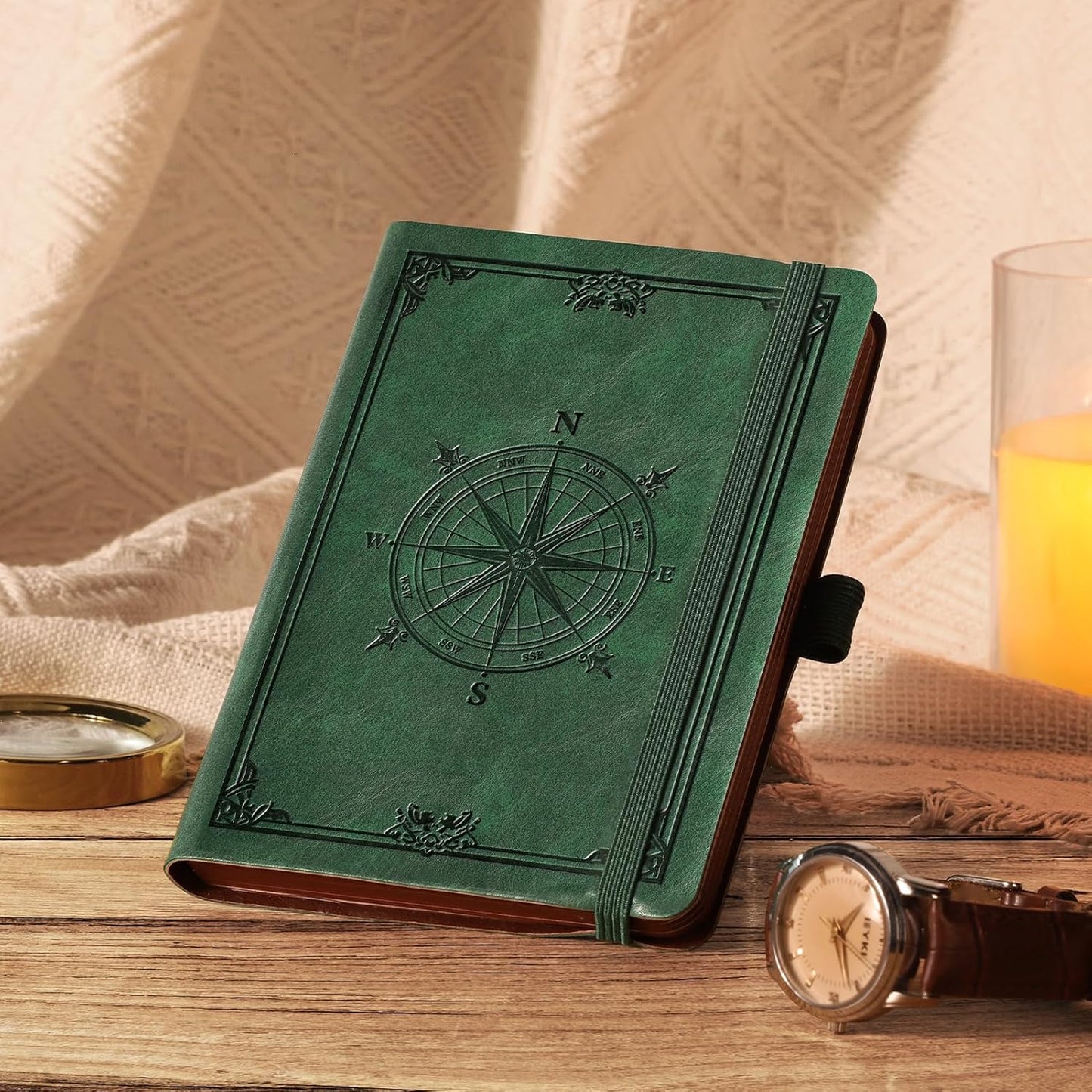 AHGXG Small Blank Pocket Journal Notebook for Men - 256 Numbered Pages B6 Mini Journal, Vintage Soft Leather Hardcover, 80gsm Paper, for Women Work Office School, 4.1'' X 5.7''- Dark Green