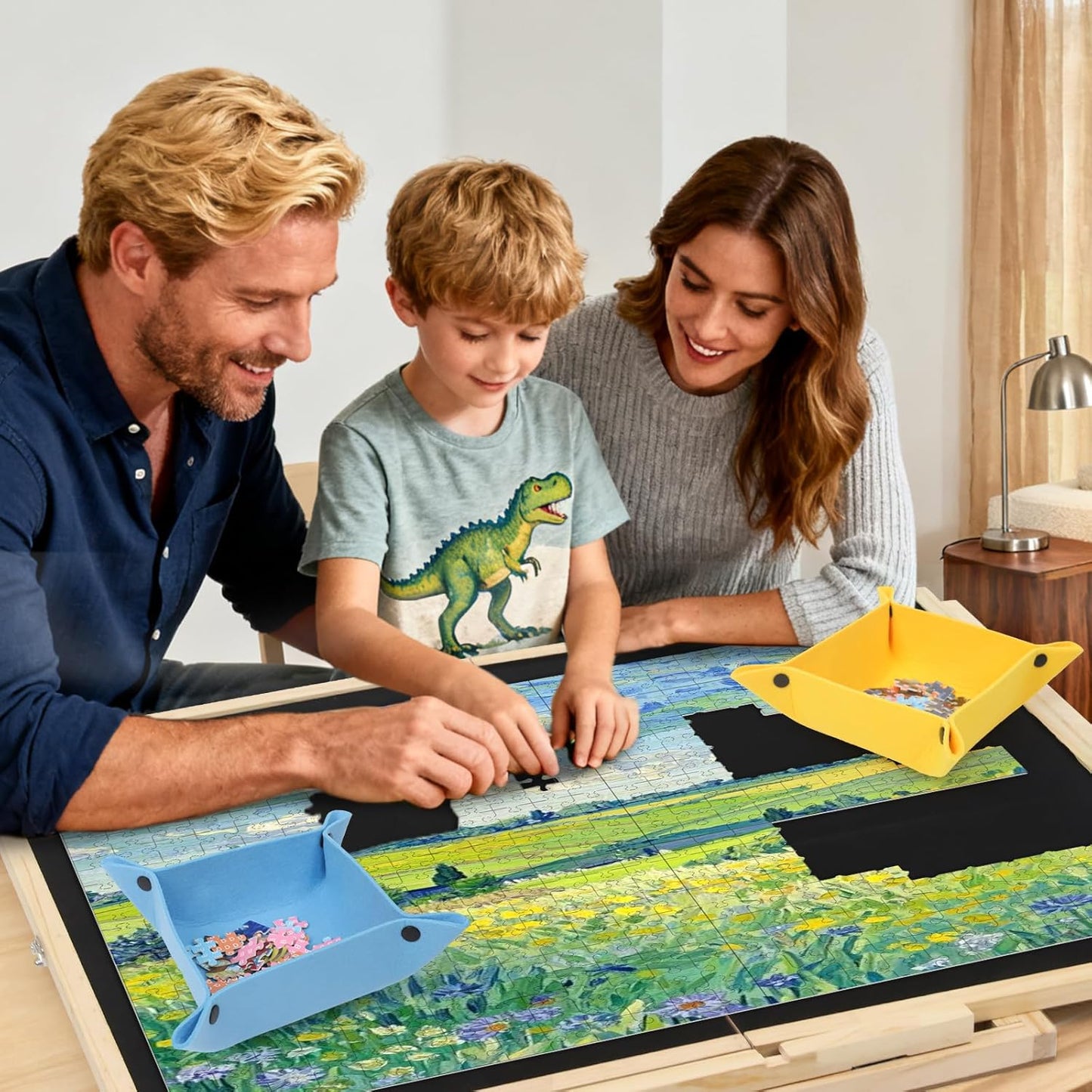 Ancaixin Foldable Puzzle Board 1500 Pieces, Rotating & Tilting Jigsaw Puzzle Board with 4 Non-Woven Drawers, 26x35.8'' Wooden Puzzle Table, Portable Board GameTable for Adults, Birthday Gift for Mom