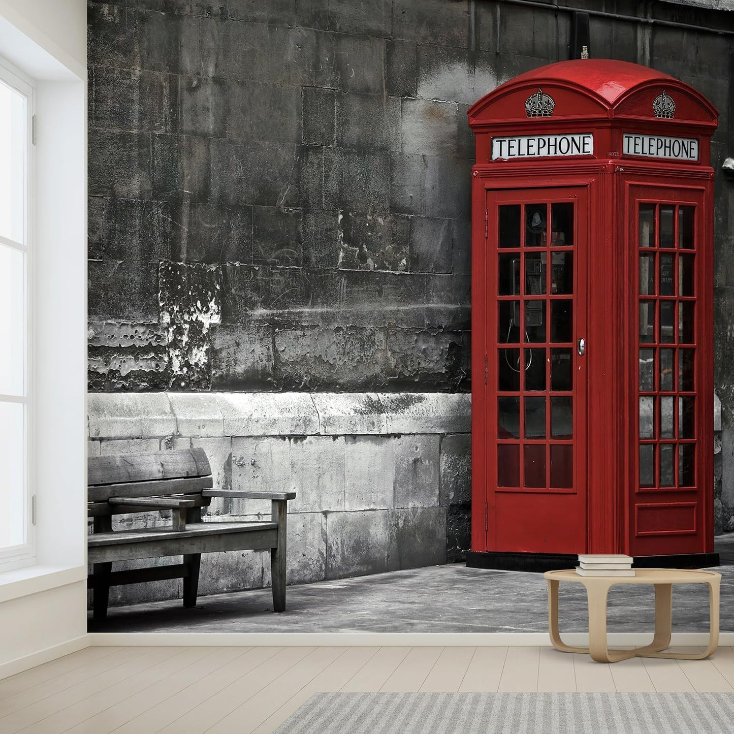 wall26 Wall Sticker/Wall Mural British Phone Booth in London, Not Peel and Stick, Non-Woven Wallpaper Decorative for Bedroom, Living Room, Office - 120x144 inches