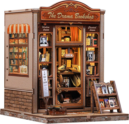 CUTEBEE Book Nook Kit - DIY Miniature House Dollhouse Kit for Adults and Teens, Booknook Tiny House Bookshelf Decor 3D Wooden Puzzle, Gifts for Family Friends (Drama Bookshop)