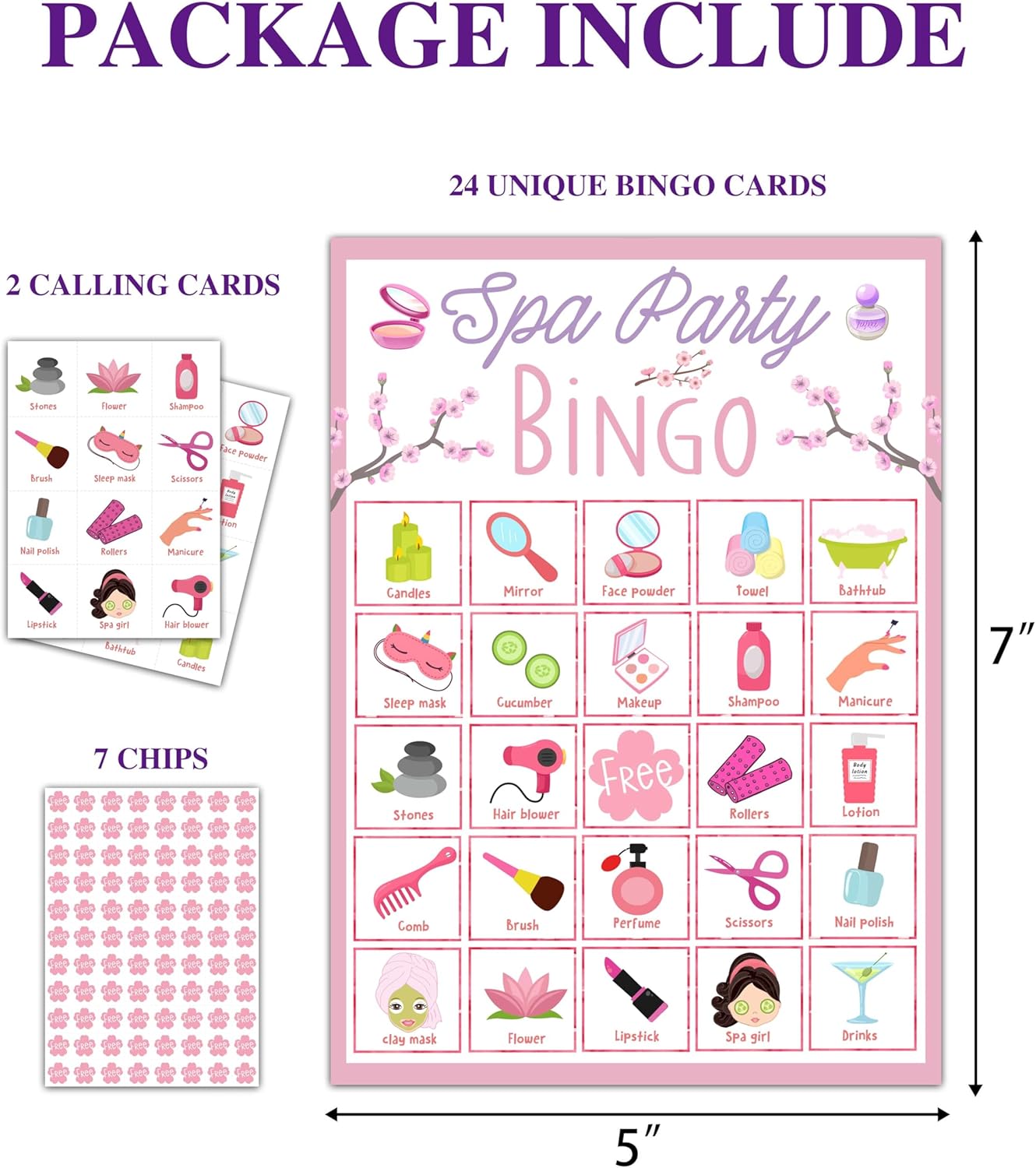 Spa Bingo Game, Sleep Over Party Games Bingo Cards for Adults, Slumber Party Games, Birthday Bingo, Spa Party Favors Supplies Decorations, 24 Players Bingo Game (B05)