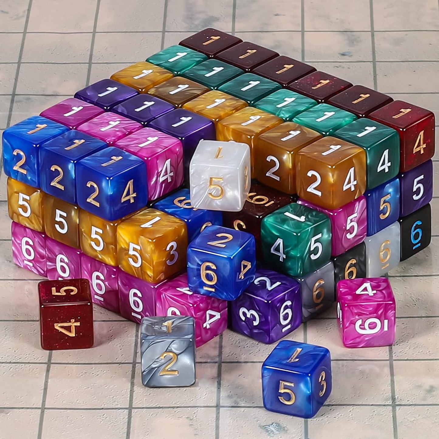 CiaraQ DND Polyhedral Dice (100pcs) with A Dice Bag Compatible with Dungeons and Dragons DND RPG MTG Role Playing Table Games (D6 dice, 10 colors-100 pcs)