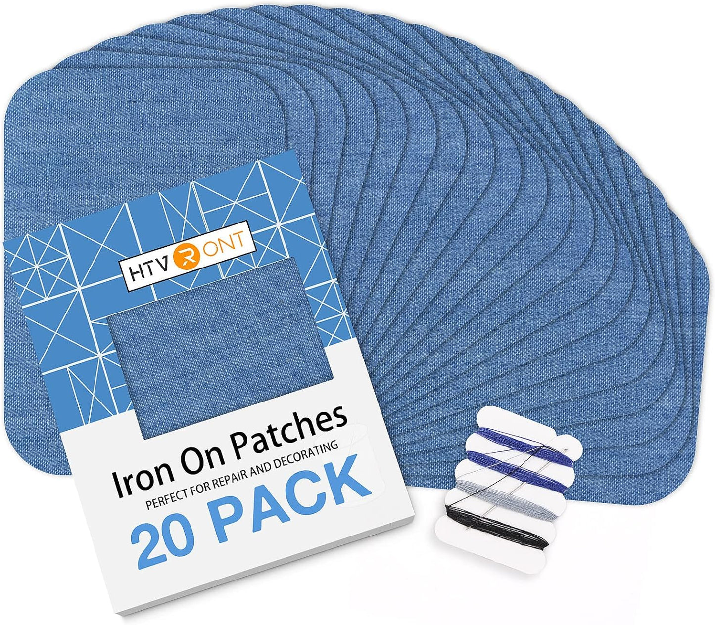 HTVRONT Iron on Patches for Clothing Repair, Cotton Patches Iron on, Blue Repair Decorating Kit 20 Pieces Iron on Patch Size 3" by 4-1/4" (7.5 cm x 11 cm)