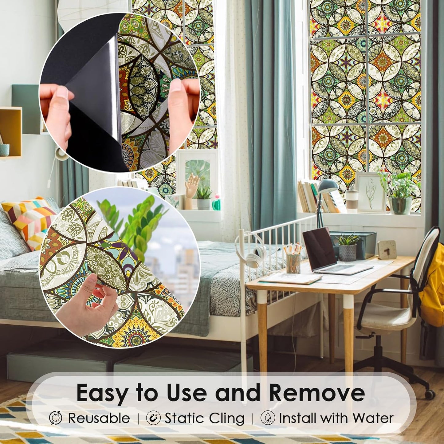 DKTIE Static Cling Decorative Window Film with Installation Tools Non Adhesive Privacy Film Stained Glass Window Film for Bathroom Shower Door Heat Cotrol Anti UV 35.4 x 118.1 Inch