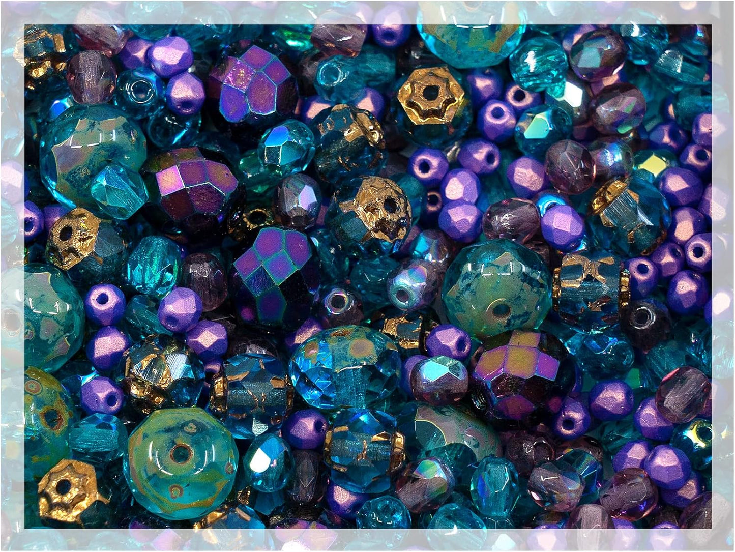 0.88oz of Blue Purple Mix of Czech Faceted Fire Polished Beads (Round, Catherdal, Rondelle)