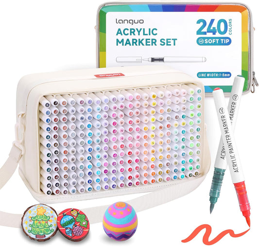 240 Colors Acrylic Paint Markers, Soft Brush Tip Marker Pens Set with Marker Bag, Acrylic Paint Pens for Fabric, Wood, Stone, Canvas, Glass, Egg, Rock Painting, DIY Crafts and Art Supplies