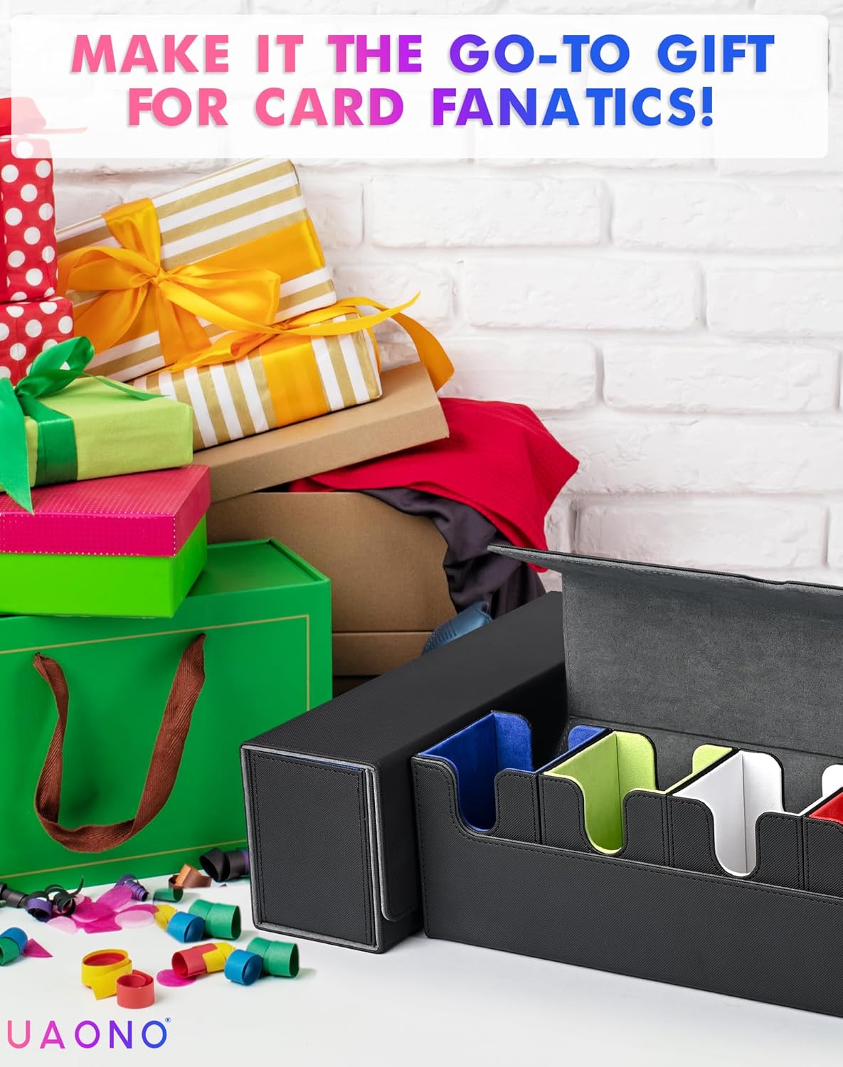 Card Deck Box with Dice Tray for MTG, 5 in 1 Card Deck Case Holds 800+ Unsleeved Cards, Strong Magnet Organizer Compatible with Yugioh TCG Sports Cards (Colorful)