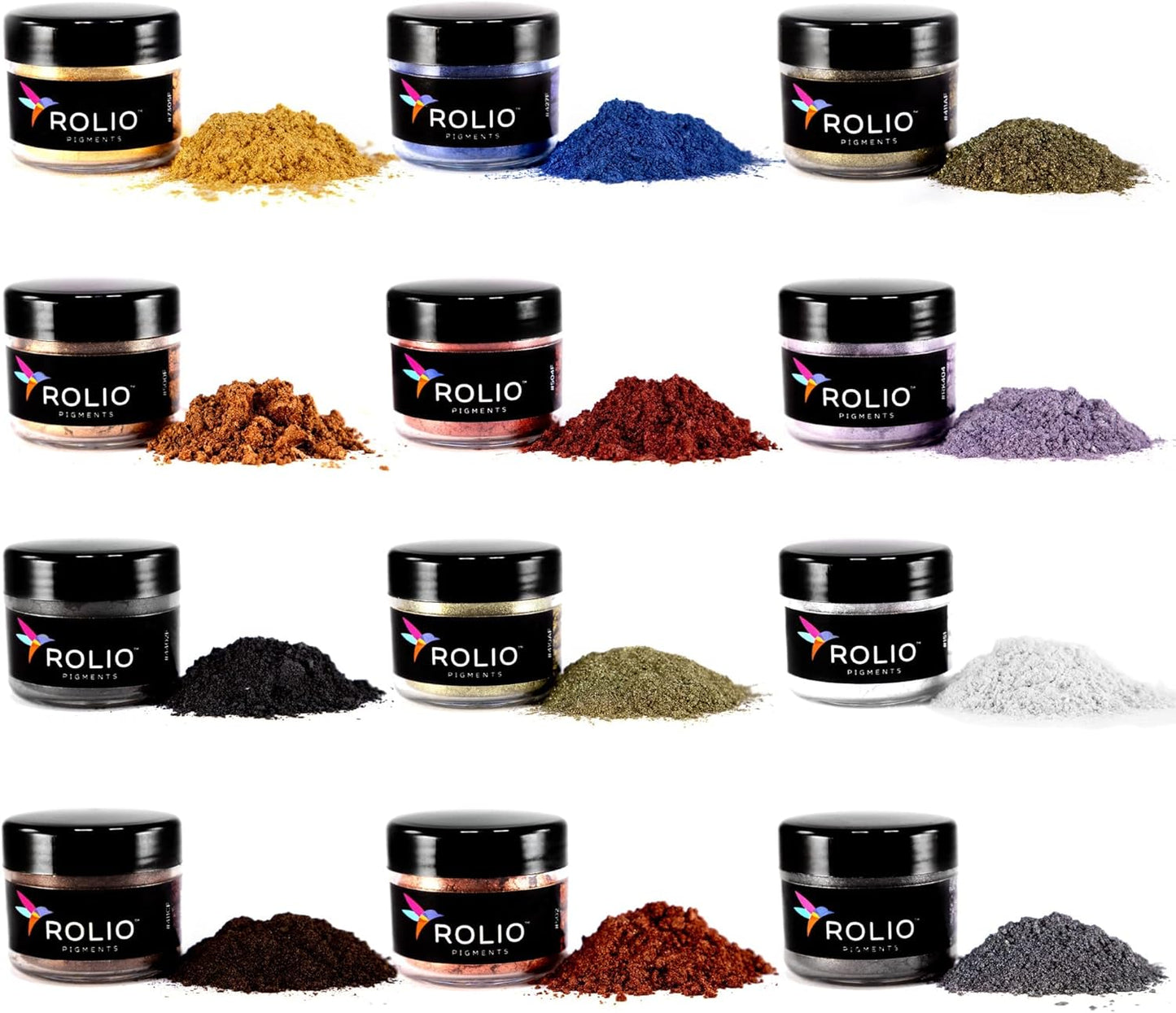 Rolio Mica Powder Pearlescent Color Pigment - Art Set for Resin Epoxy - for Soap Making, Nail Polish, Lip Gloss Set, Eye Shadow, Bath Bomb, Slime & Candle - 10g, 12 Jars - (Earth Colors)