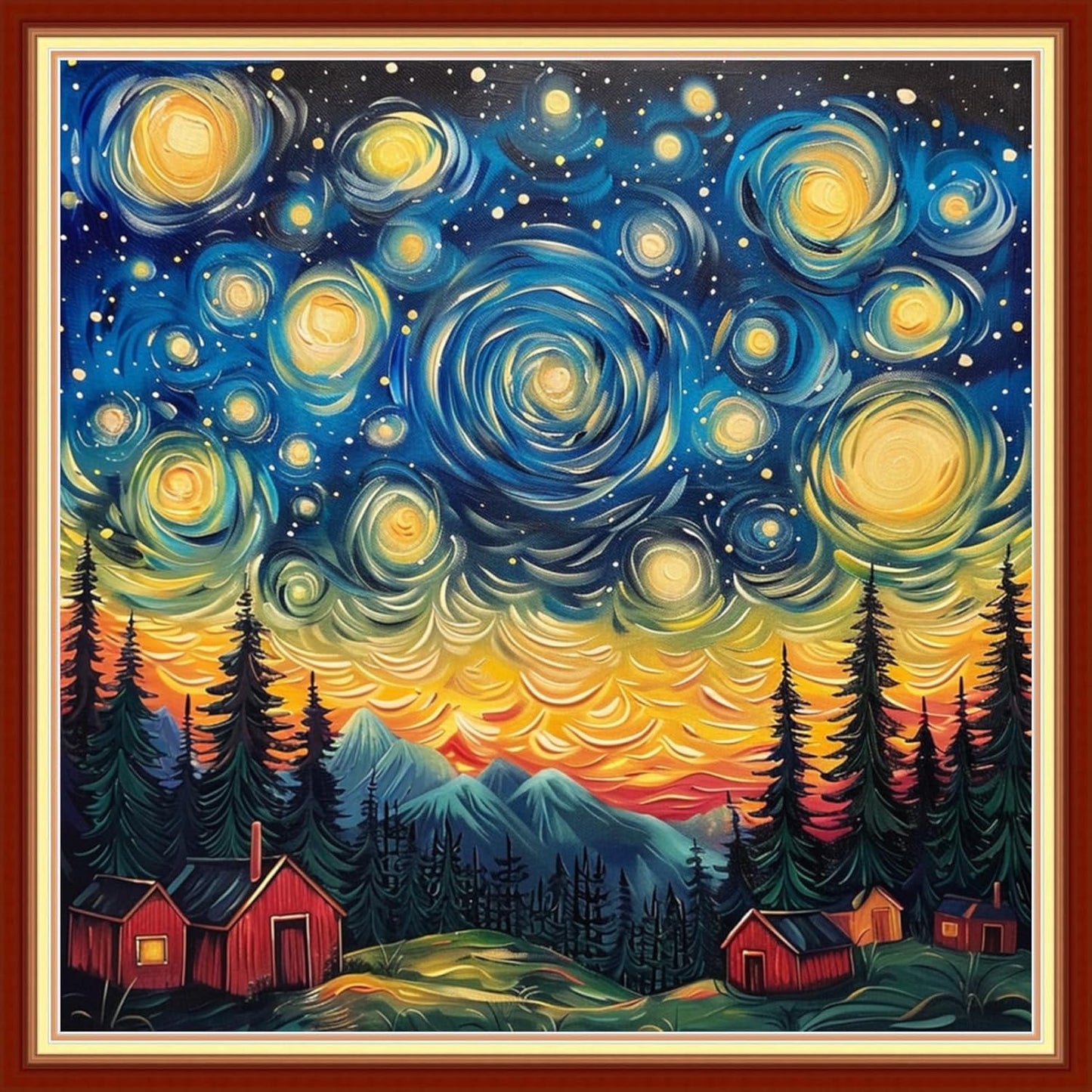 Joyhoor Stamped Cross Stitch Kits for Beginners, Needlepoint Kits for Adults, 11CT Counted Embroidery Kits-Van Gogh Starry Sky 18x18 inchs