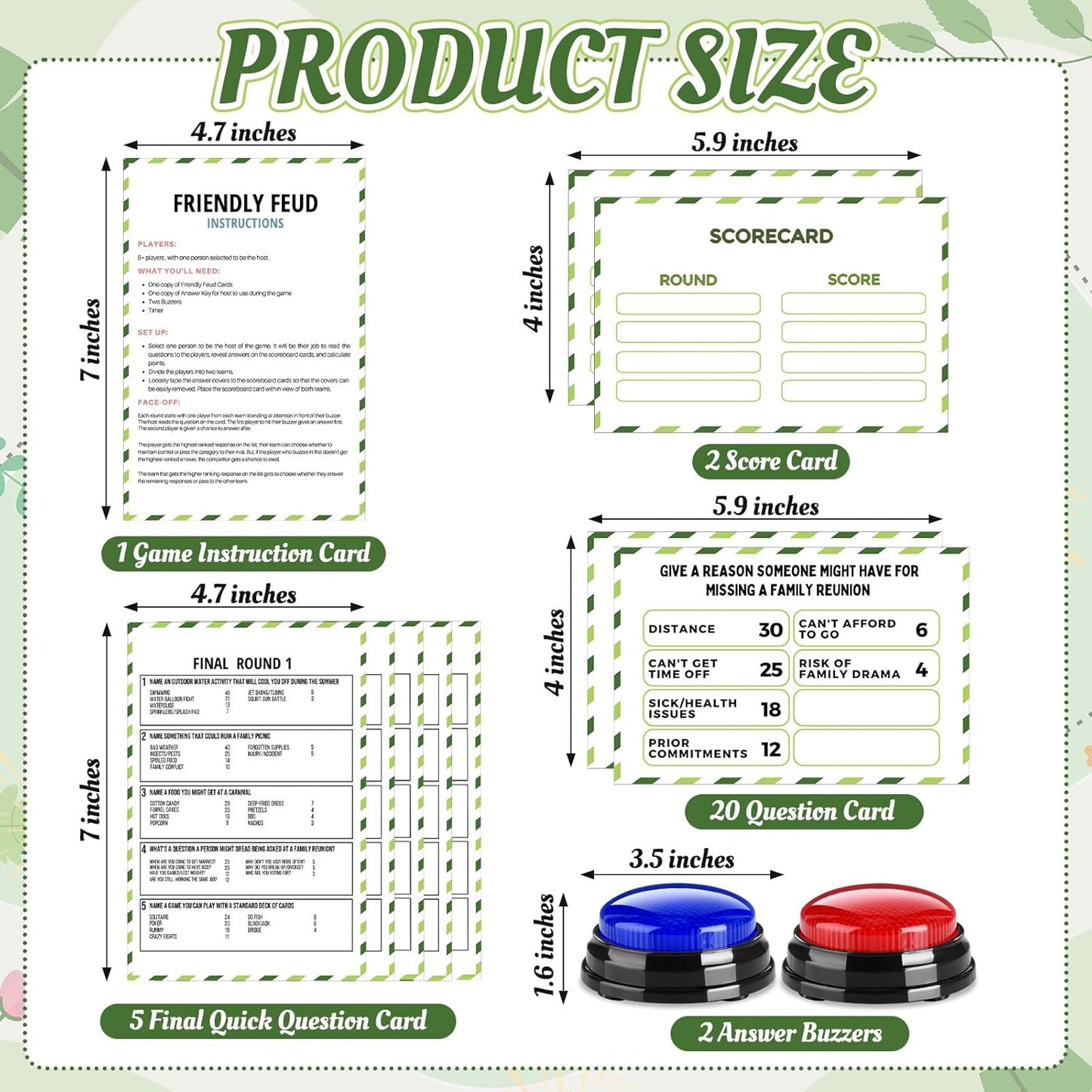 Family Reunion Friendly Feud Game with 2 Answer Buzzers, Feud Cards for Game Night Fun Trivia Quiz for Party Groups Team Building(Colorful, Family)