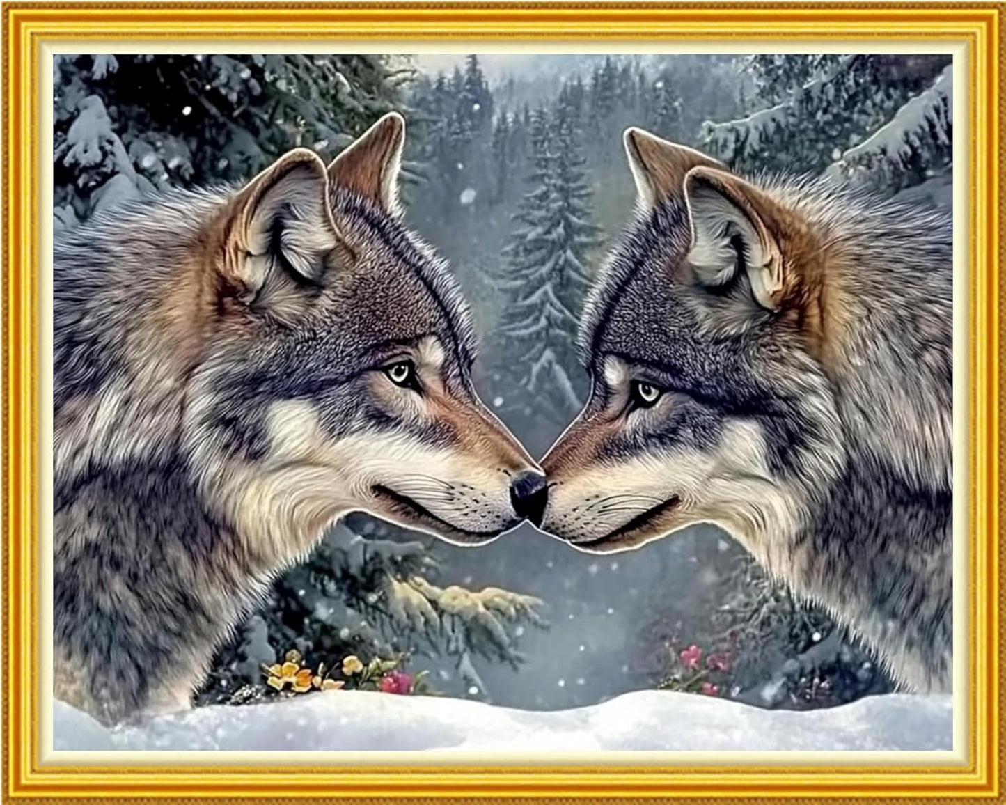 Hopeart Stamped Cross Stitch Kits for Beginner Embroidery Kits for Beginners Adults DIY 11CT Cross Stitch Patterns Needlepoint Kits Crossstitching Kits-Couple Wolf 16x20 inch