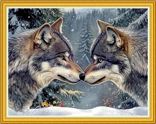 Hopeart Stamped Cross Stitch Kits for Beginner Embroidery Kits for Beginners Adults DIY 11CT Cross Stitch Patterns Needlepoint Kits Crossstitching Kits-Couple Wolf 16x20 inch