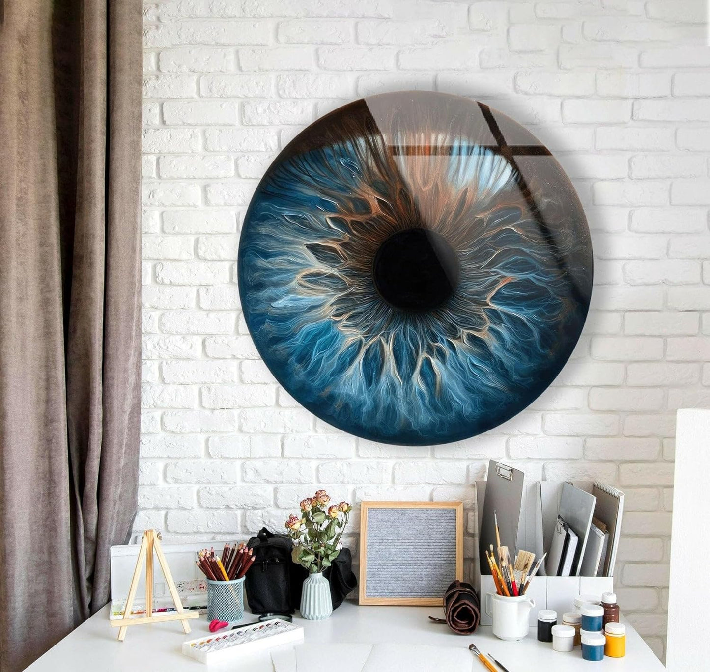My Photostation.com 24''(60cm) Diameter Eye Round Blue Glass Wall Art Tempered Glass Printing Wall Decor Large Wall Art Wall Hangings