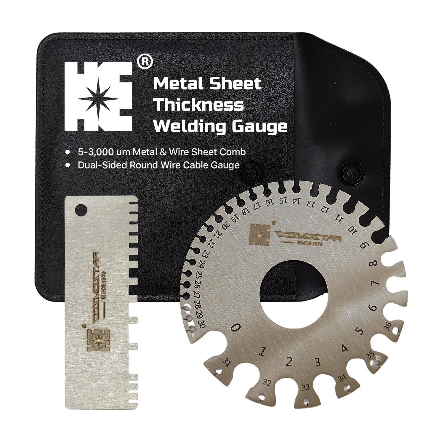 Cosmostar 2 Pcs Stainless Steel Welding Gauge Set – Wire & Metal Sheet Thickness Gauge, 25-3,000 um Wet Film Comb + Dual-Sided Round Wire Cable Gauge for Welding Material & Sheet Measurement