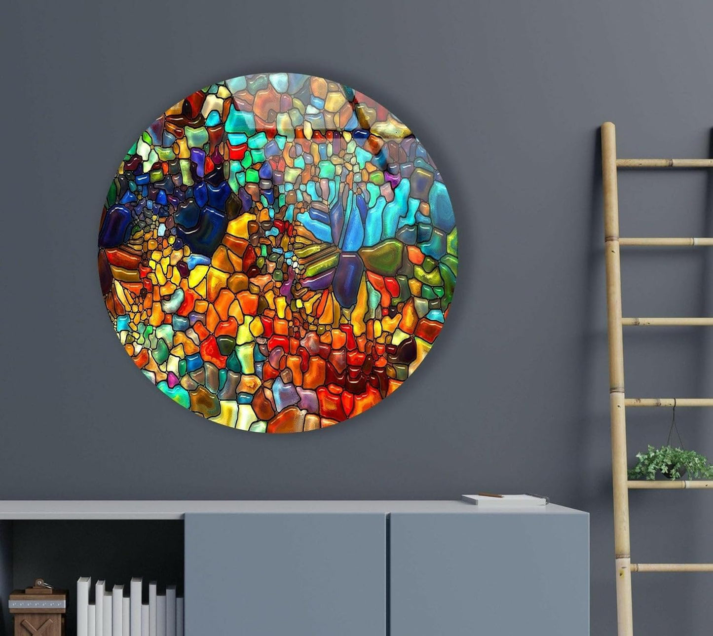 My Photostation.com 27.5''(70cm) Diameter Red Mosaic Round Glass Wall Art Tempered Glass Printing Wall Decor Large Wall Art Wall Hangings