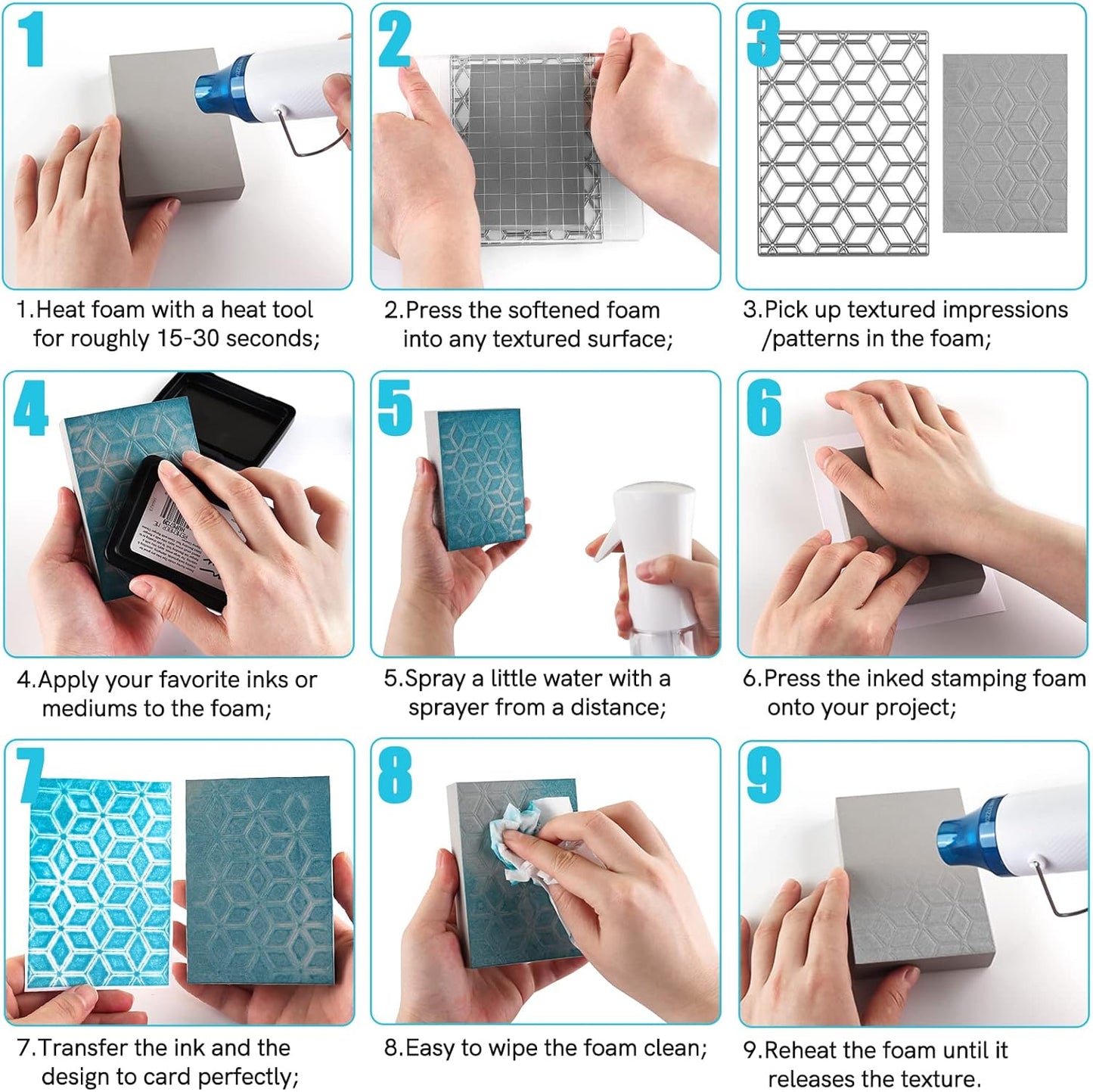 BAOFALI 6 Pcs Stamping Foam Grey Moldable Foam Stamps Plastic Dry Foam Stamp Pad Cut and Dry Foam Stamping Foam Block for Sculpture, Modeling, DIY Arts and Handicrafts Projects