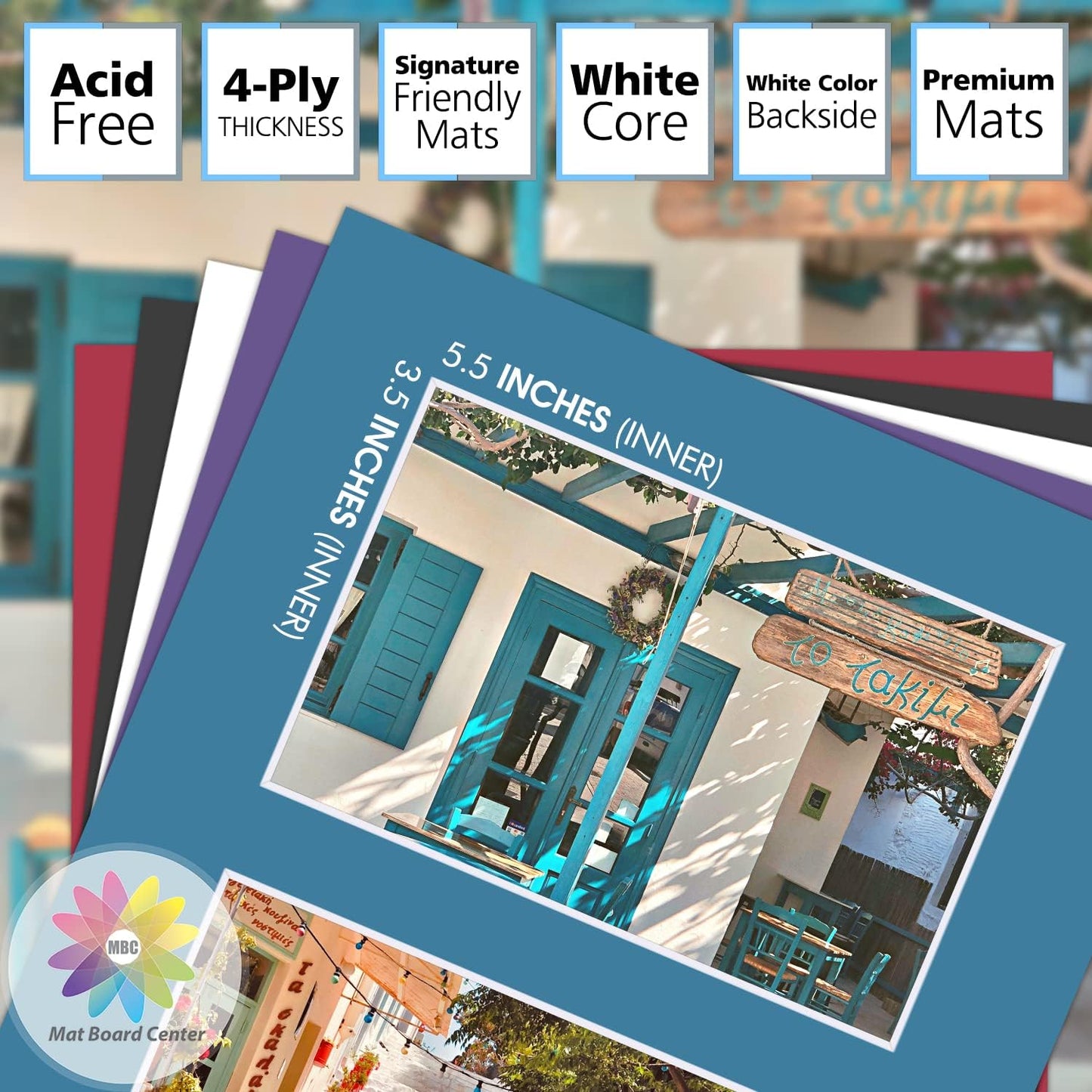 Mat Board Center, Pack of 5, Photo Picture Mats - Acid Free, 4-Ply Thickness, White Core - for Pictures, Photos, Framing (8x10 for 2-4x6 Mixed Color)