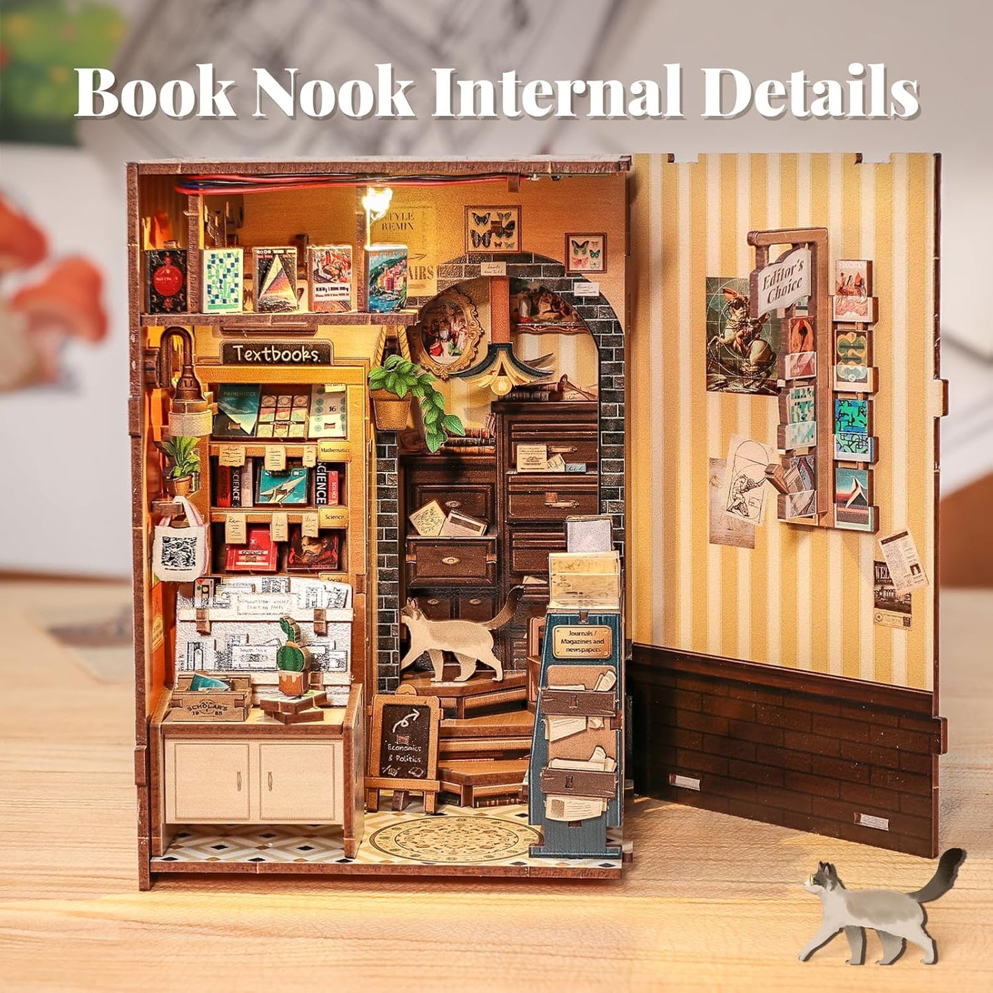 Fsolis Book Nook Kit - DIY Miniature Dollhouse Kit 3D Puzzles for Adults Tiny House Mini Booknook Craft Bookshelf Decor, 168 Wooden Pieces, Gifts for Women Book Lovers(The Scholar's Bookstore)