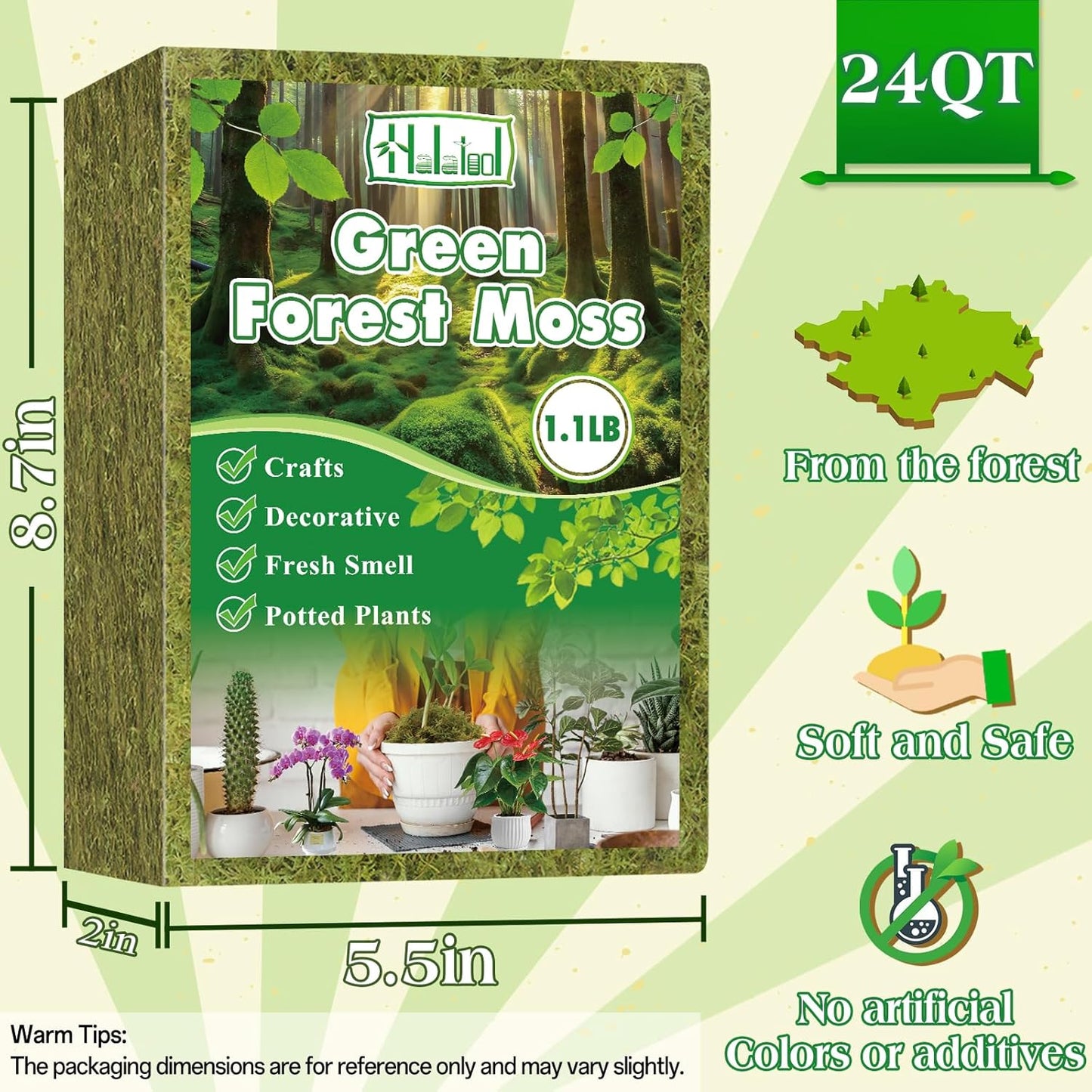 Halatool 1.1LB Green Moss for Potted Plants, 25QT Orchid Moss Potting Mix, Forest Moss for Indoor Plants, Indoor Potting Plant Moss for Repotting Terrariums Garden Reptiles
