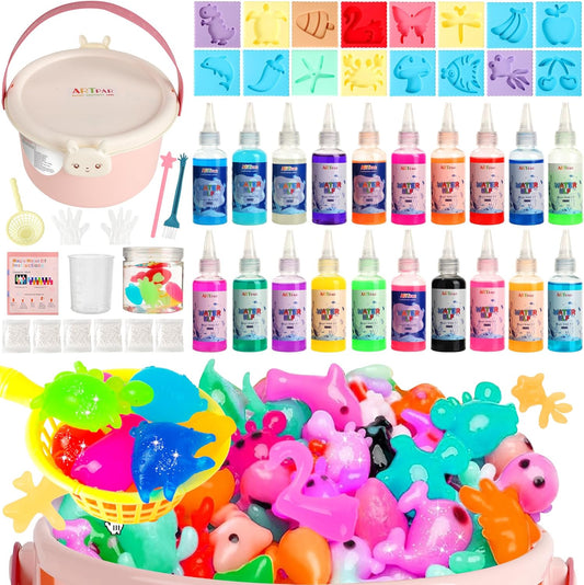 ARTPAR Water Elf Magic Gel Kit - 20 Colorful Gels + 16 Fantasy Molds - Non-Toxic Sensory Toys for Kids - Creative Arts & Crafts Project - Birthday Gifts for 5 6 7 8 9 10 Year Old Girls Boys