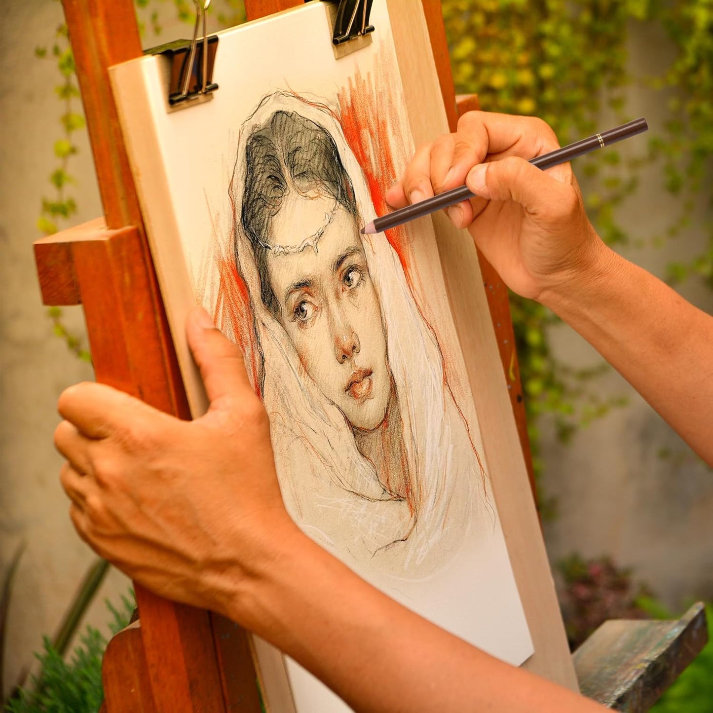 KALOUR Pro Colored Charcoal Drawing Set,12 Pieces Pastel Chalk Pencils for Sketching, Shading, Blending, Portrait, Black White Charcoal for Beginners & Artists