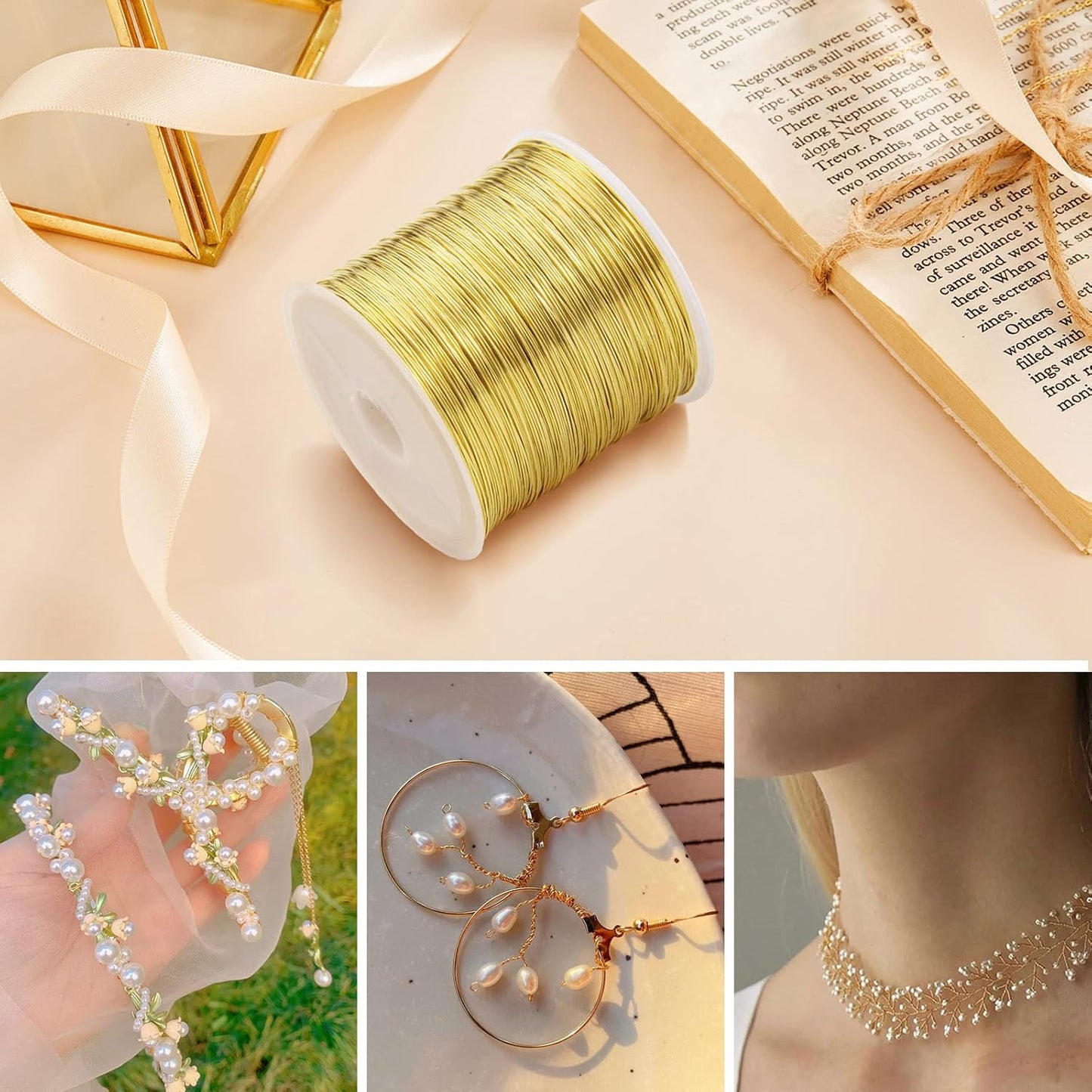 [328 Feet]28 Gauge Craft Wire Jewelry Wire 100M/0.3mm Gold Plated Thin Brass Wire Soft Metal Wire Bulk for Jewelry Making