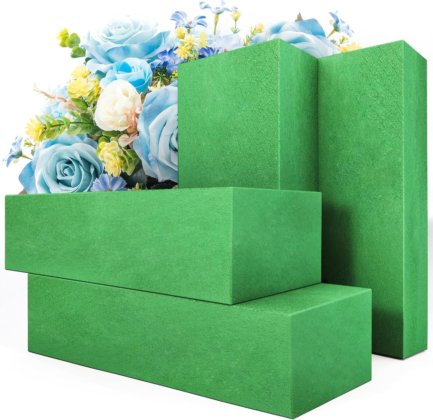 Max Shape Pack of 4 Large Size Floral Foam Blocks for Fresh and Artificial Flowers (9” L x 4” W), Wet Florist Foam Blocks for Wedding Holiday Decorations (4 Pack)