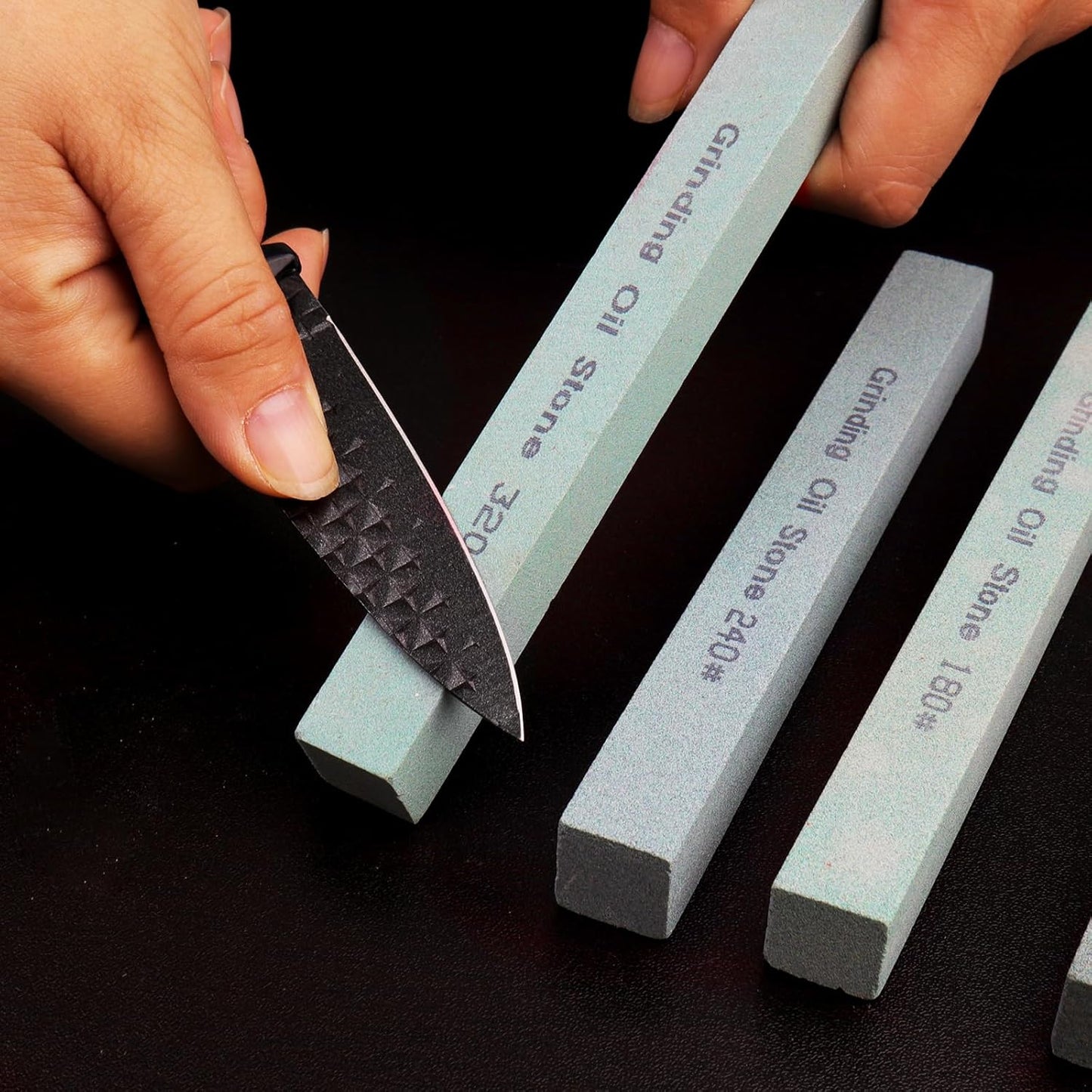 4Pcs Square Sharpening Stone Set -Grits 150#, 180#, 240#, 320# Green Silicon Carbide Honing Whetstone Kit for Moldels, Metal & Knife Cutting Tools (150 * 16 * 16mm)